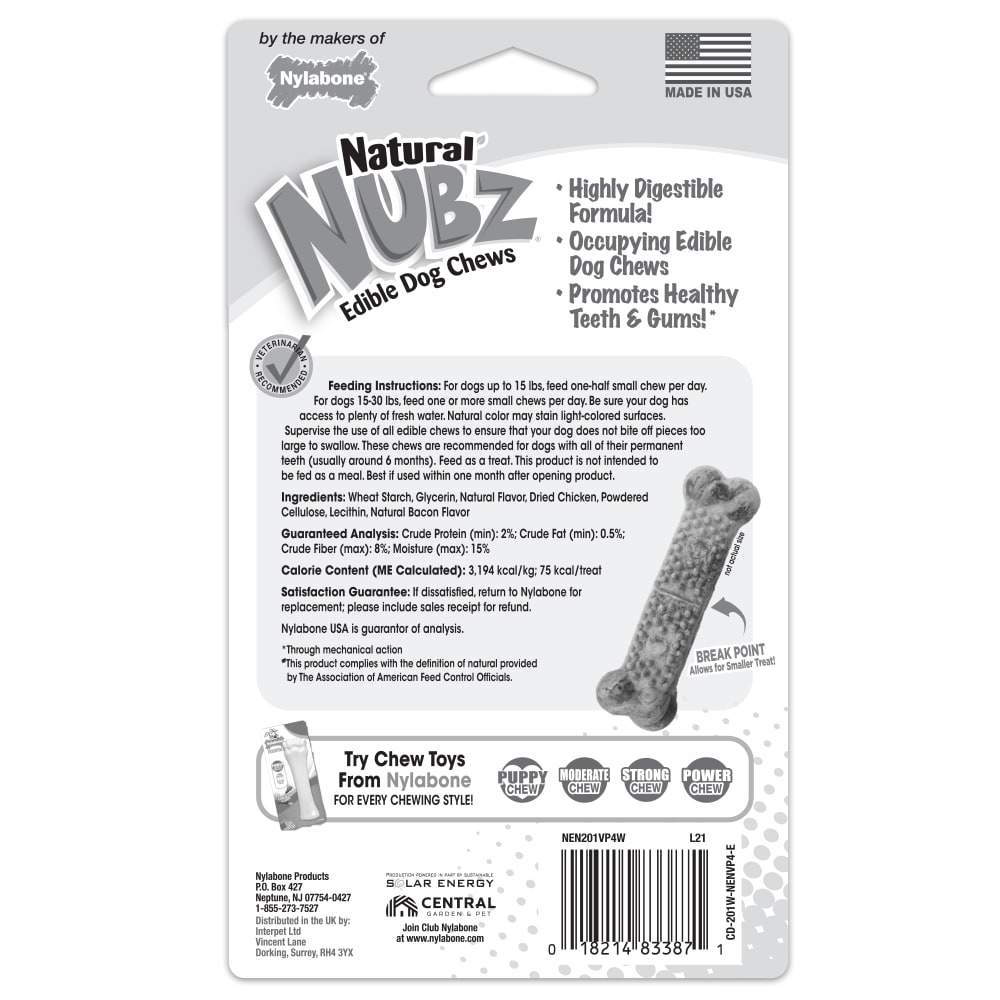 Nylabone Nubz Chicken 4Ct Card (In Shelf Tray) Small Edible Treats