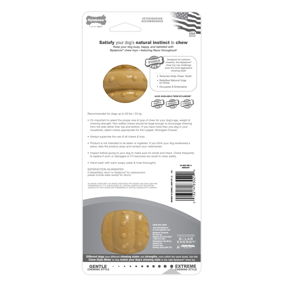 Nylabone Power Chew Barbell, Peanut Butter Giant/Souper Nylon Chews
