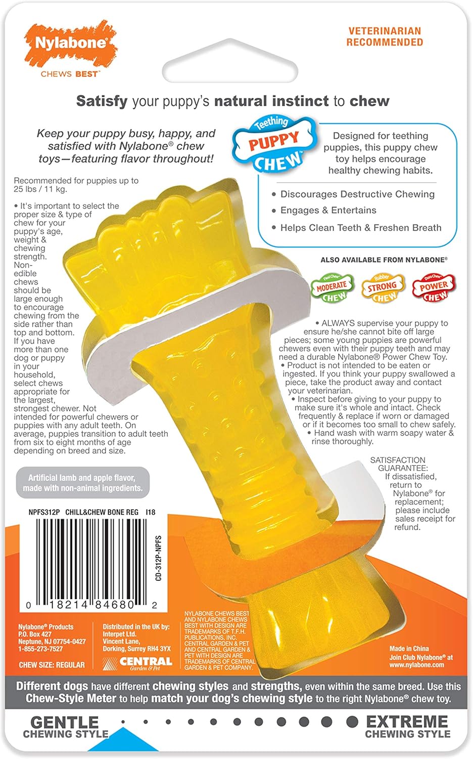 Nylabone Puppy Chew Color-Changing Freezer Bone, Lamb & Apple Regular Nylon Chews Toy