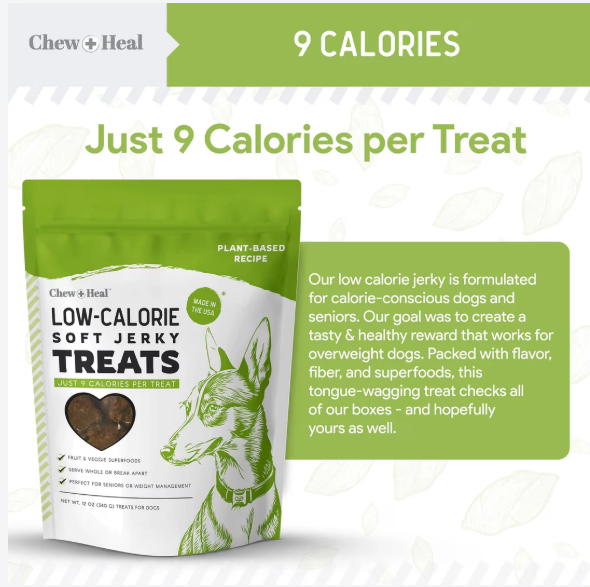 Chew + Heal Limited Ingredient Low Calorie Fruit & Veggie Superfoods Soft Jerky Dog Treats 12 oz