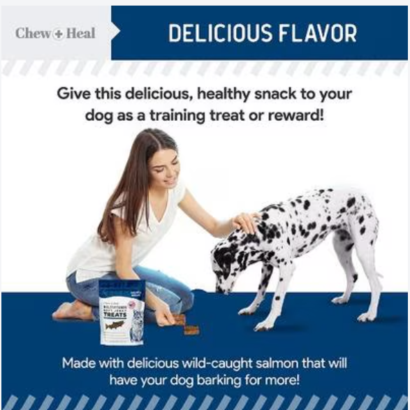 Chew + Heal Limited Ingredient Wild Alaskan Salmon Multivitamin Soft Jerky Dog Treats, 12-oz