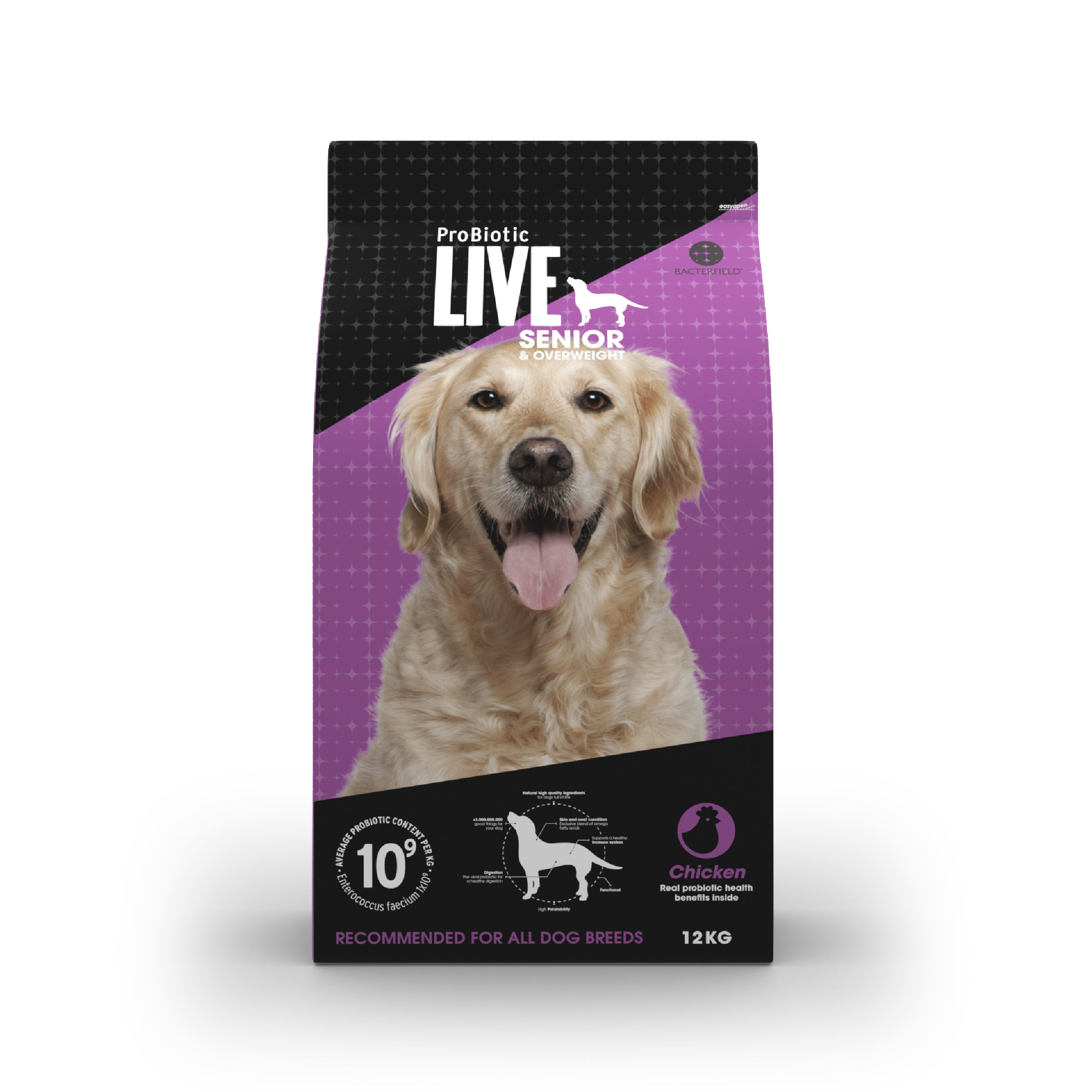 Probiotic live dry food senior & overweight chicken - 12kg
