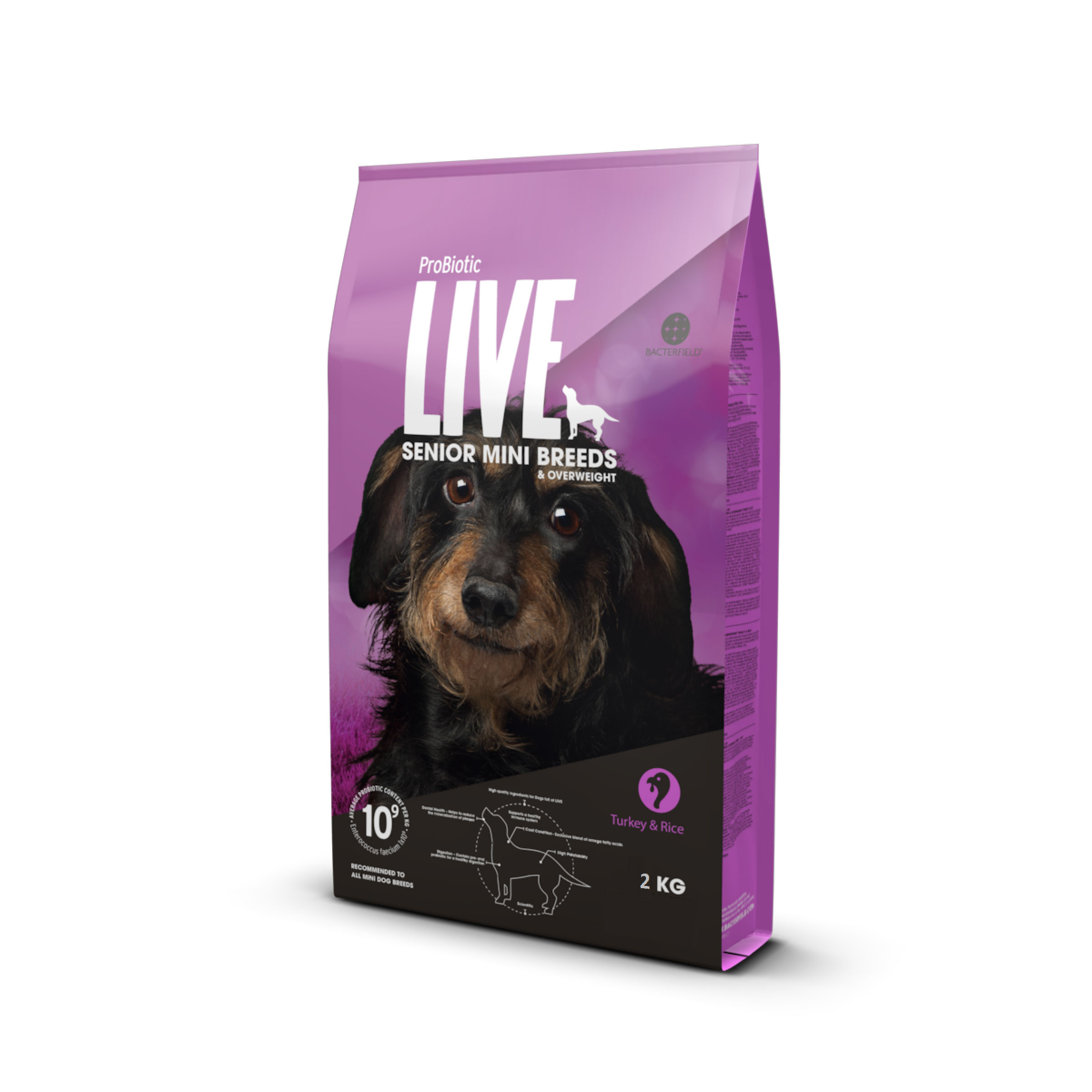 Probiotic Live dry food senior & overweight Mini Breeds Turkey - 2kg