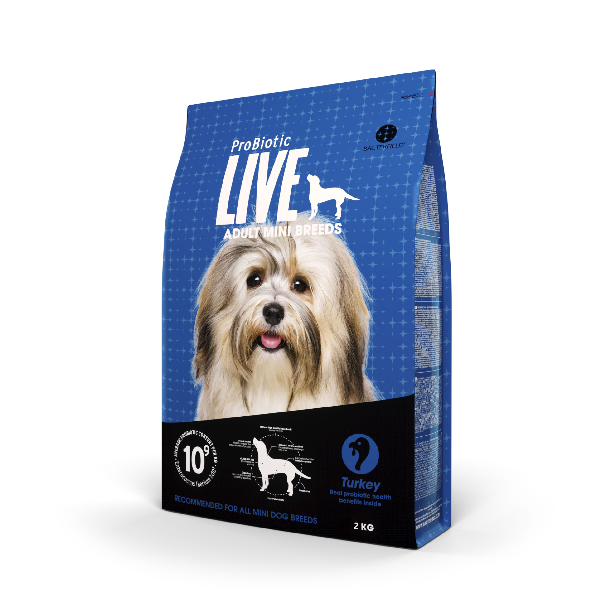Probiotic live dry food adult mini breeds turkey - 2kg