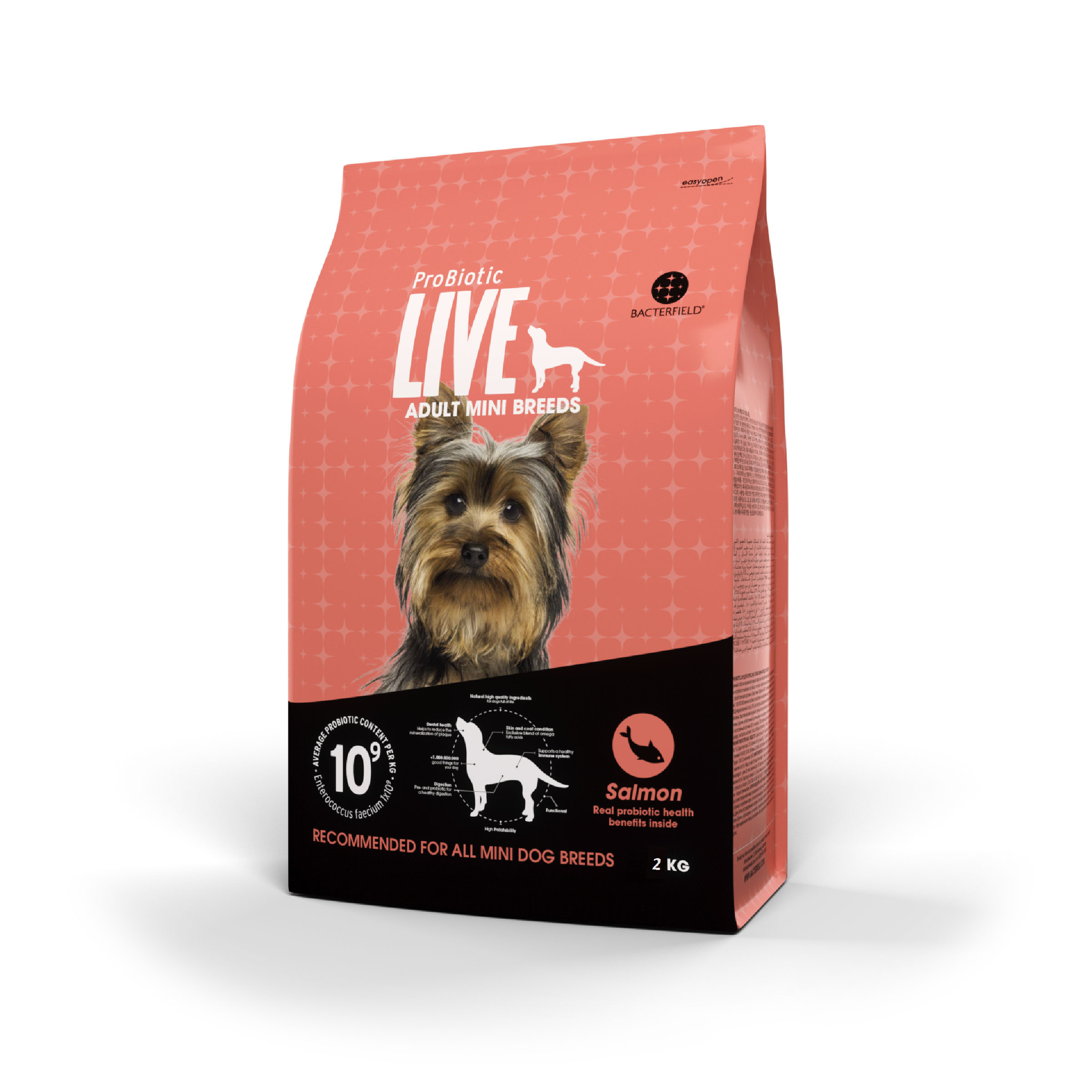 Probiotic live dry food adult mini breeds salmon - 2kg