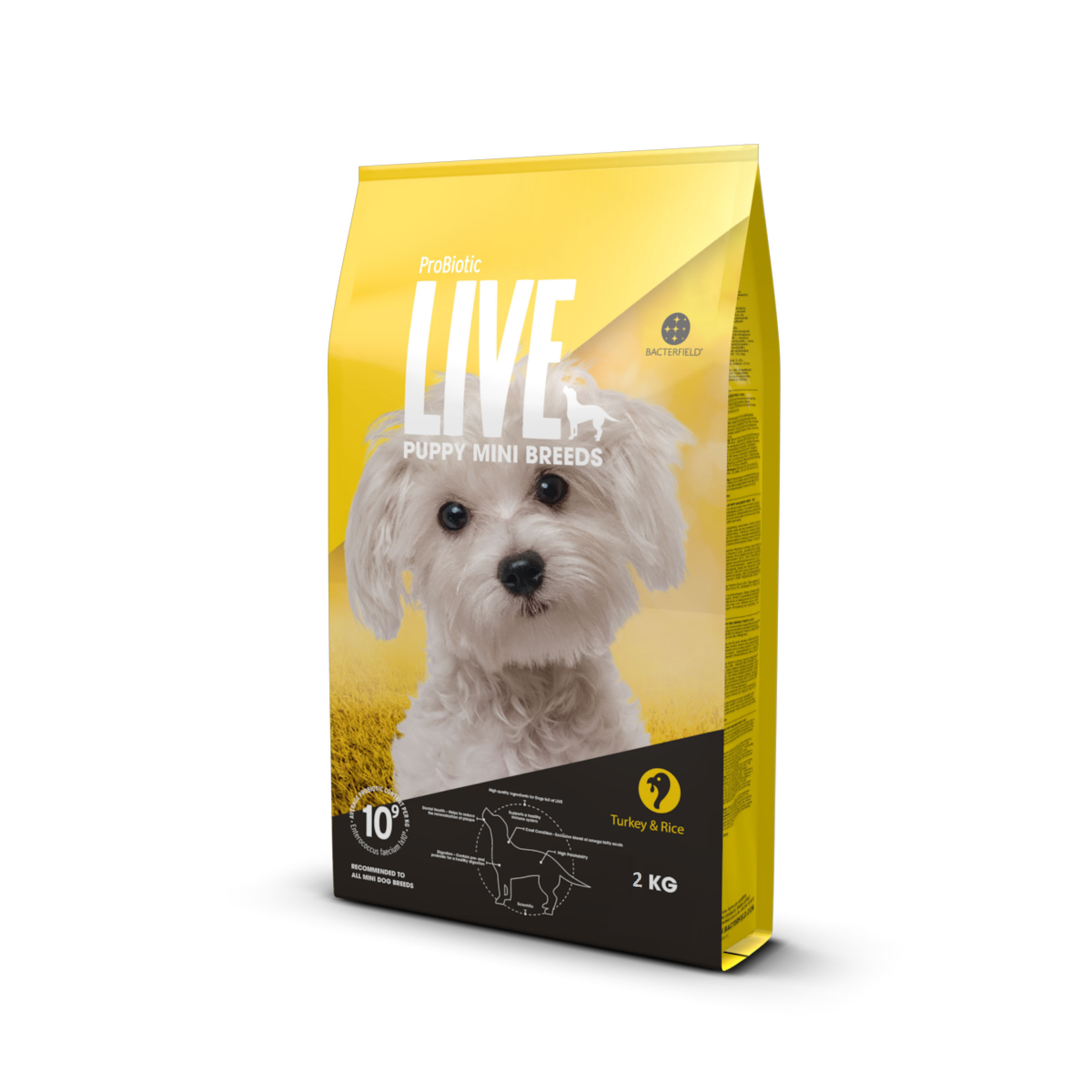 Probiotic live dry food puppy mini breeds turkey - 2kg