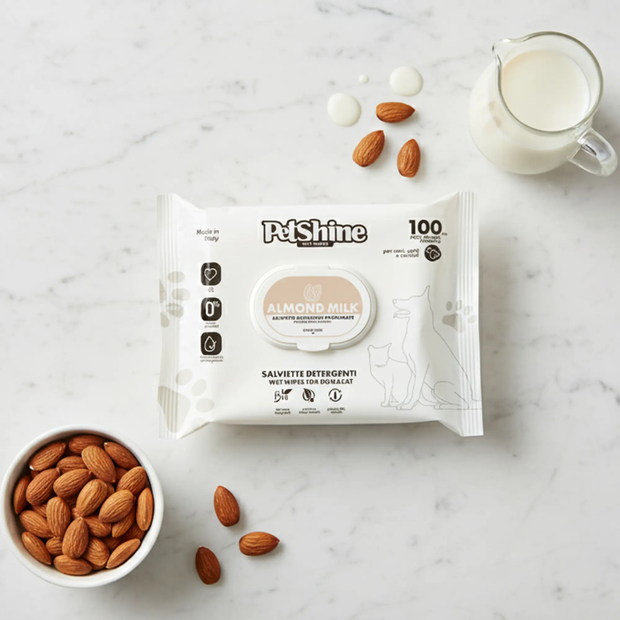 Petshine wet wipes for dogs and cats 100 Units 30x20 cm - almond milk Pack of 10