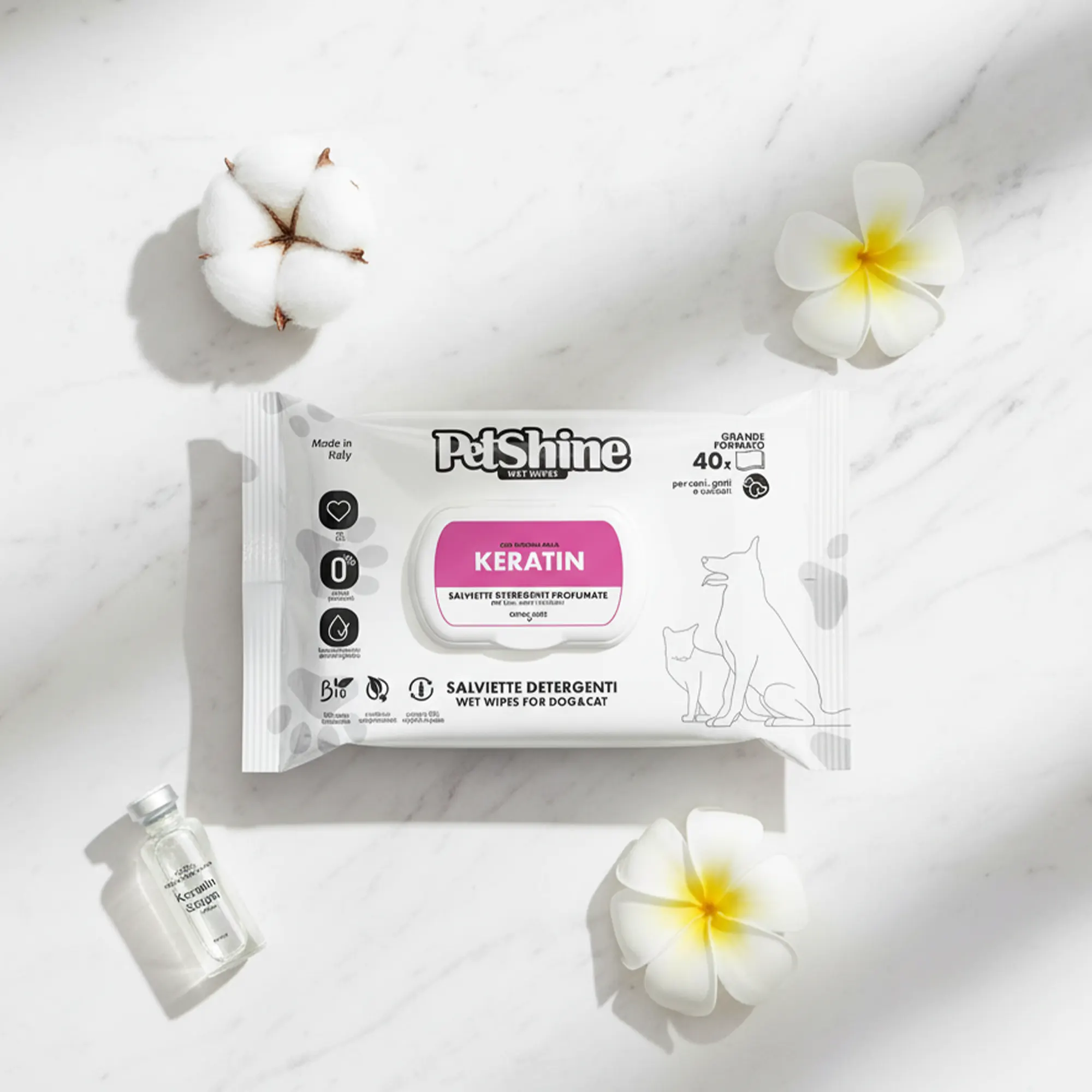 Petshine wet wipes for dogs and cats 40 Units 30x20 cm - keratin Pack of 12