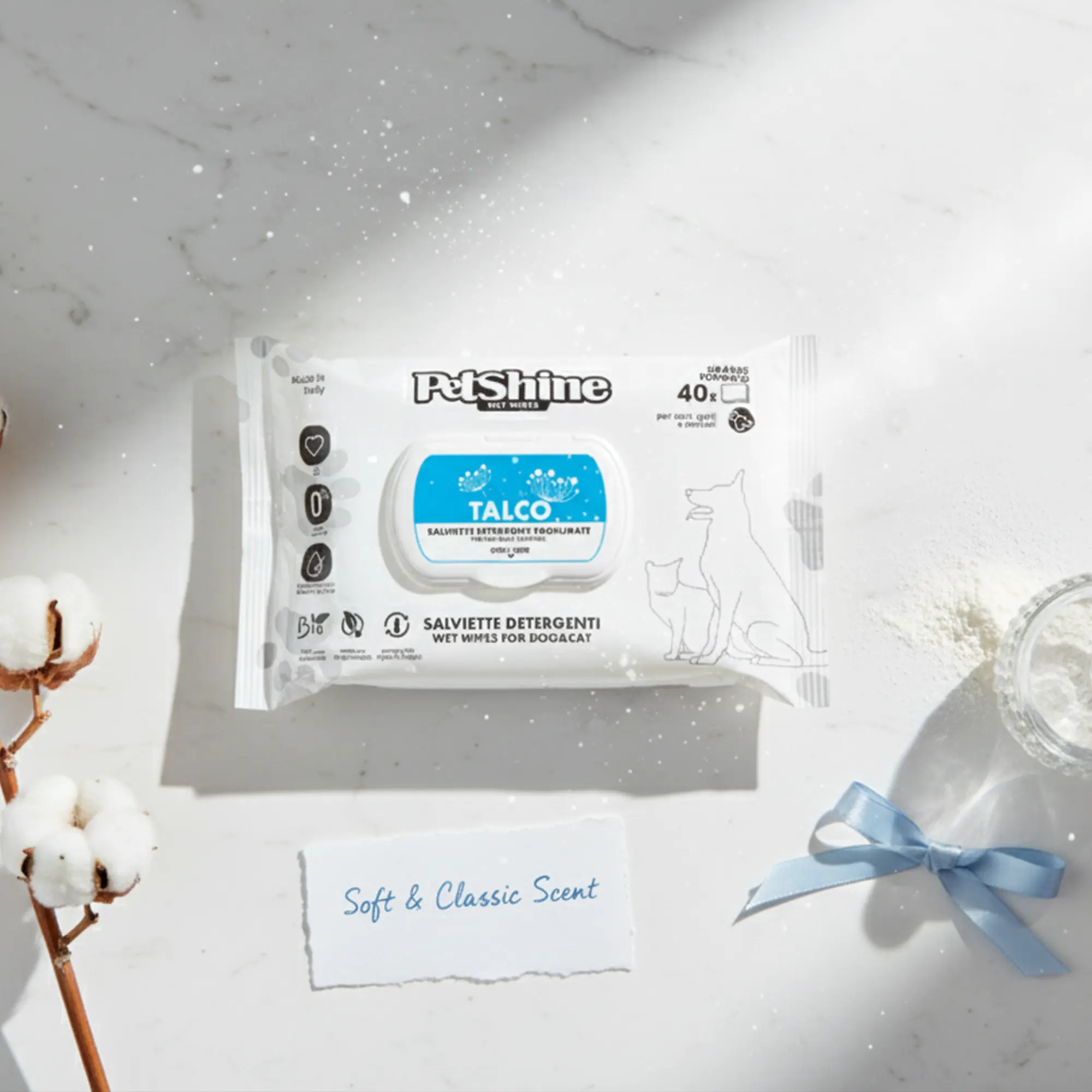 Petshine wet wipes for dogs and cats 40 Units 30x20 cm - talco pack of 12