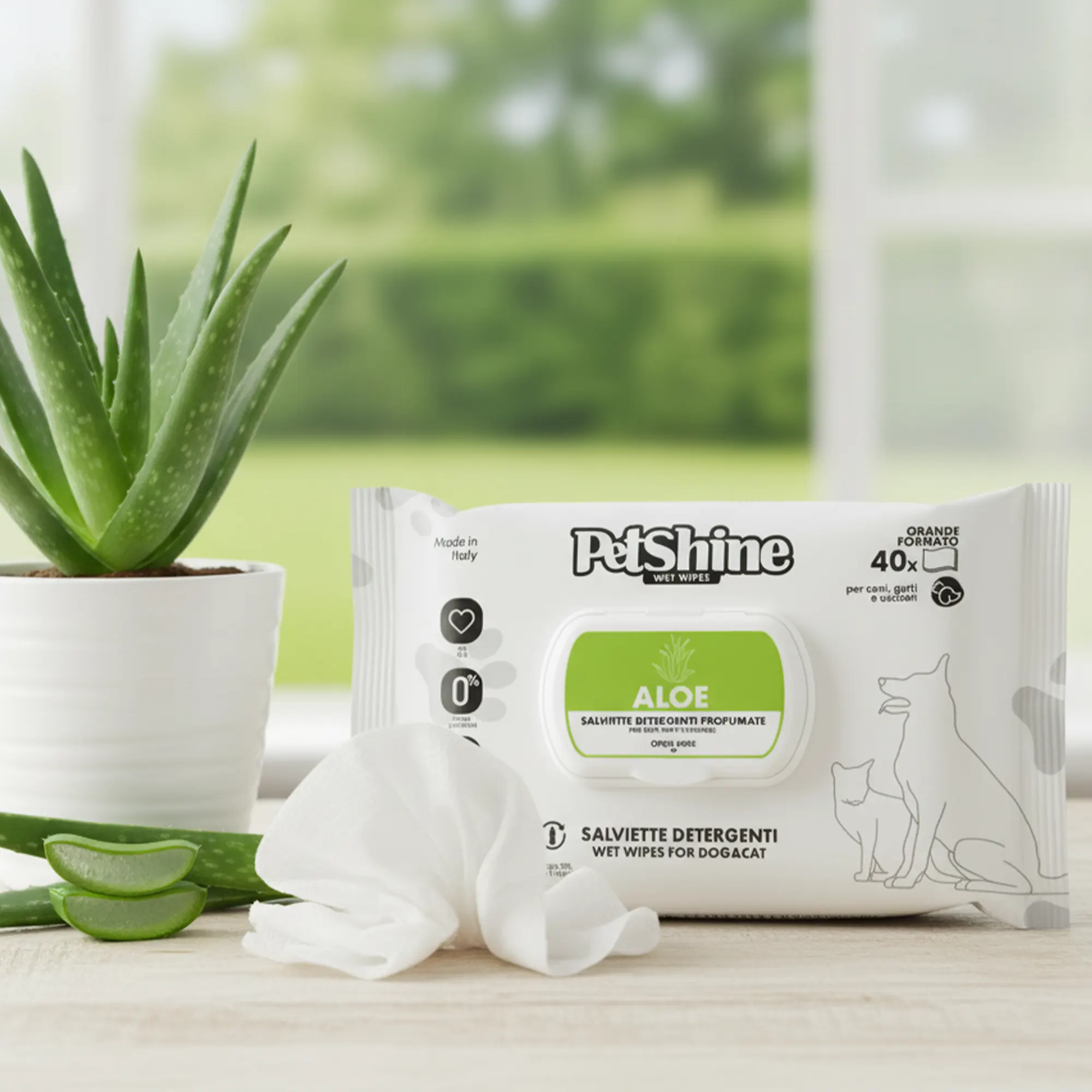 Petshine wet wipes for dogs and cats 40 Units 30x20 cm - aloe Pack of 12