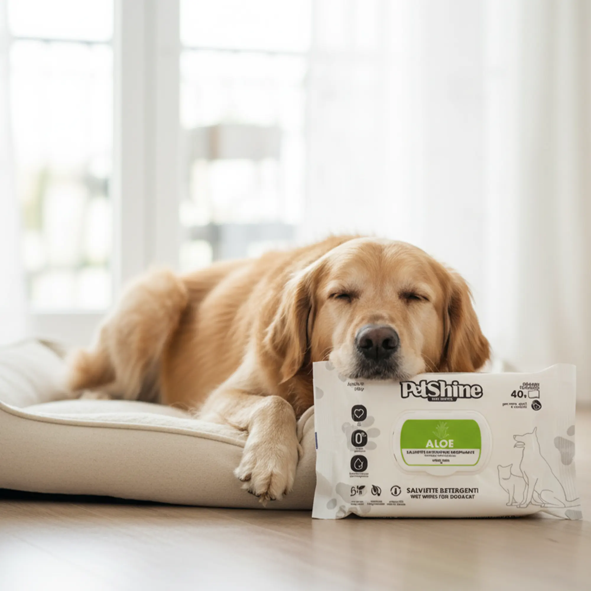 Petshine wet wipes for dogs and cats 40 Units 30x20 cm - aloe Pack of 12