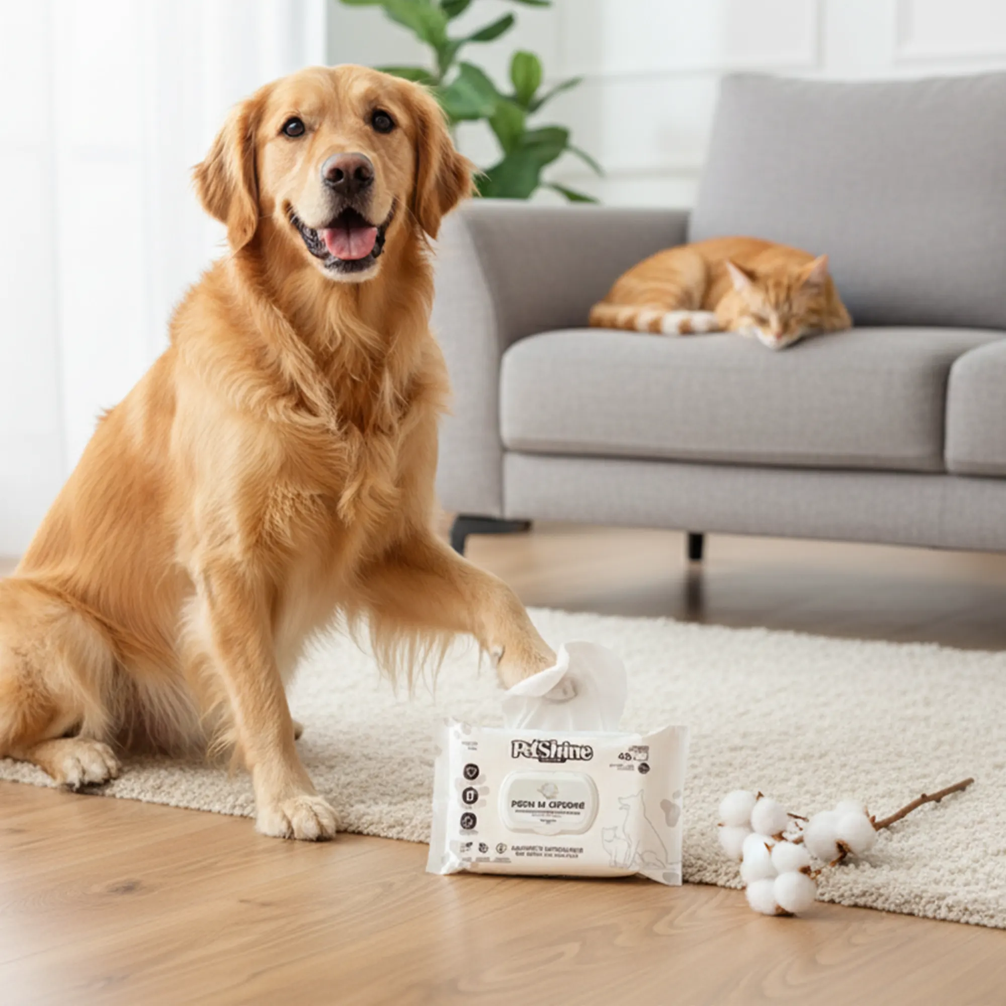 Petshine wet wipes for dogs and cats 40 Units 30x20 cm - cotton flower Pack of 12