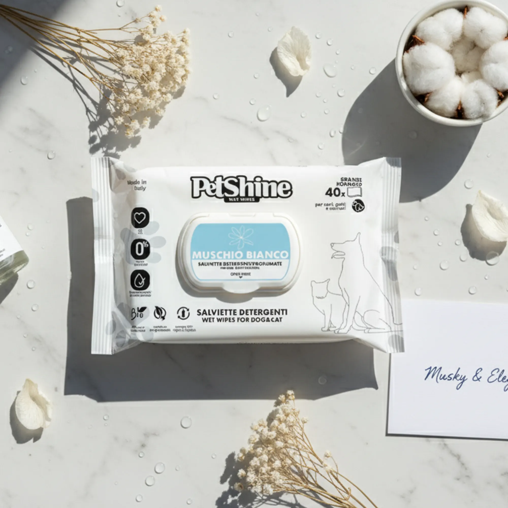 Petshine wet wipes for dogs and cats 40 Units 30x20 cm - white musk Pack of 12