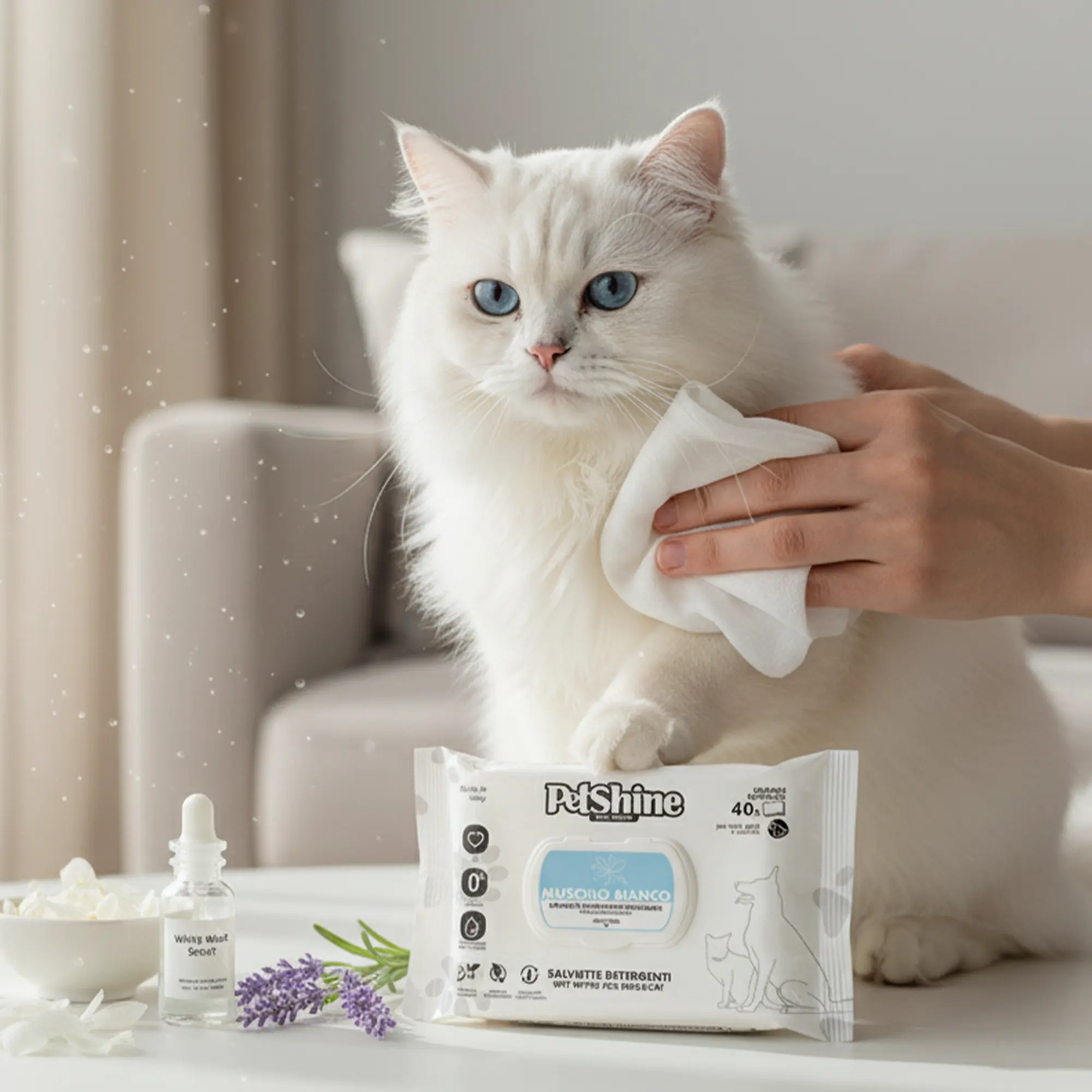 Petshine wet wipes for dogs and cats 40 Units 30x20 cm - white musk Pack of 12