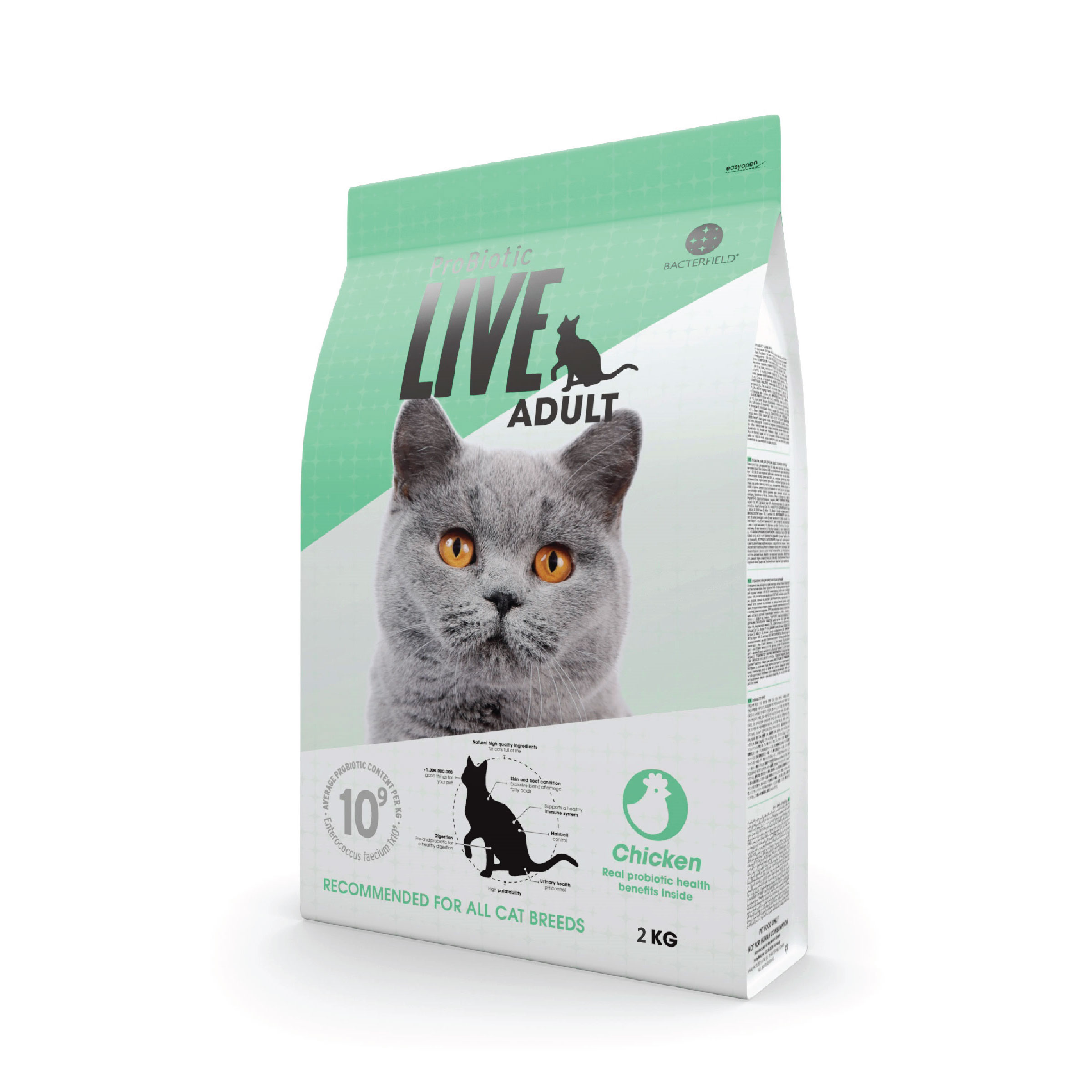 Probiotic live cat adult dry food chicken - 2kg