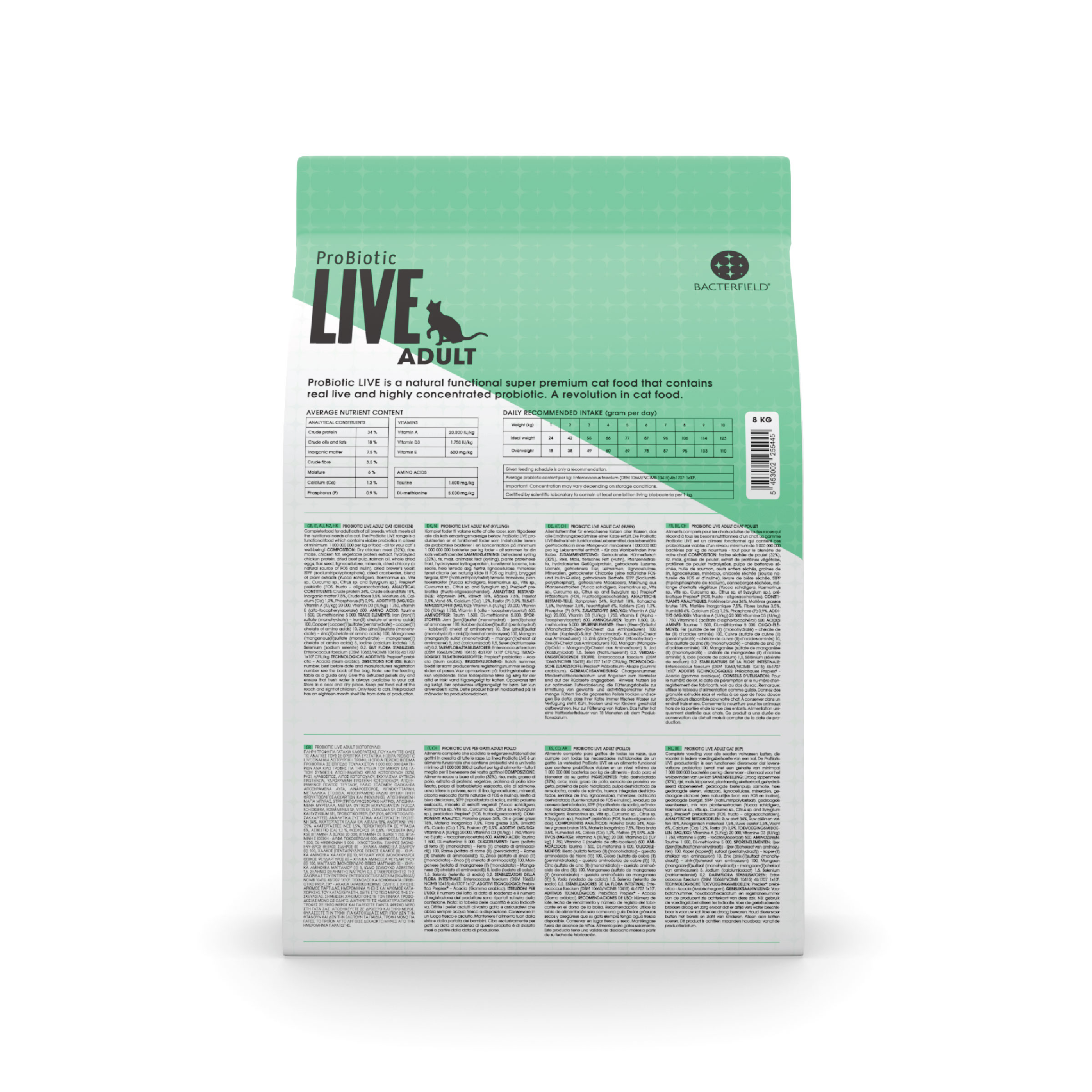 Probiotic live cat adult dry food chicken - 8kg