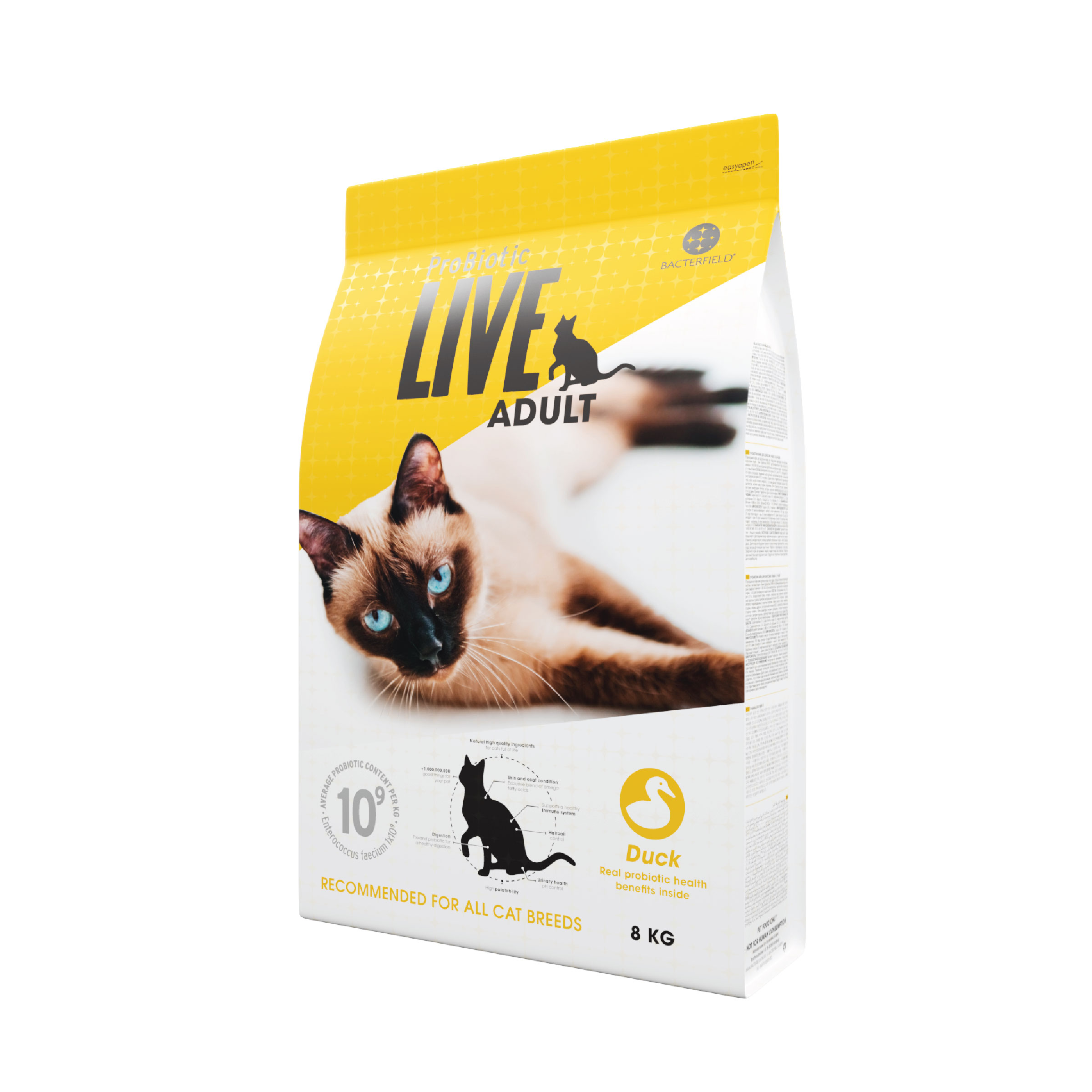 Probiotic live cat adult dry food Duck - 8kg