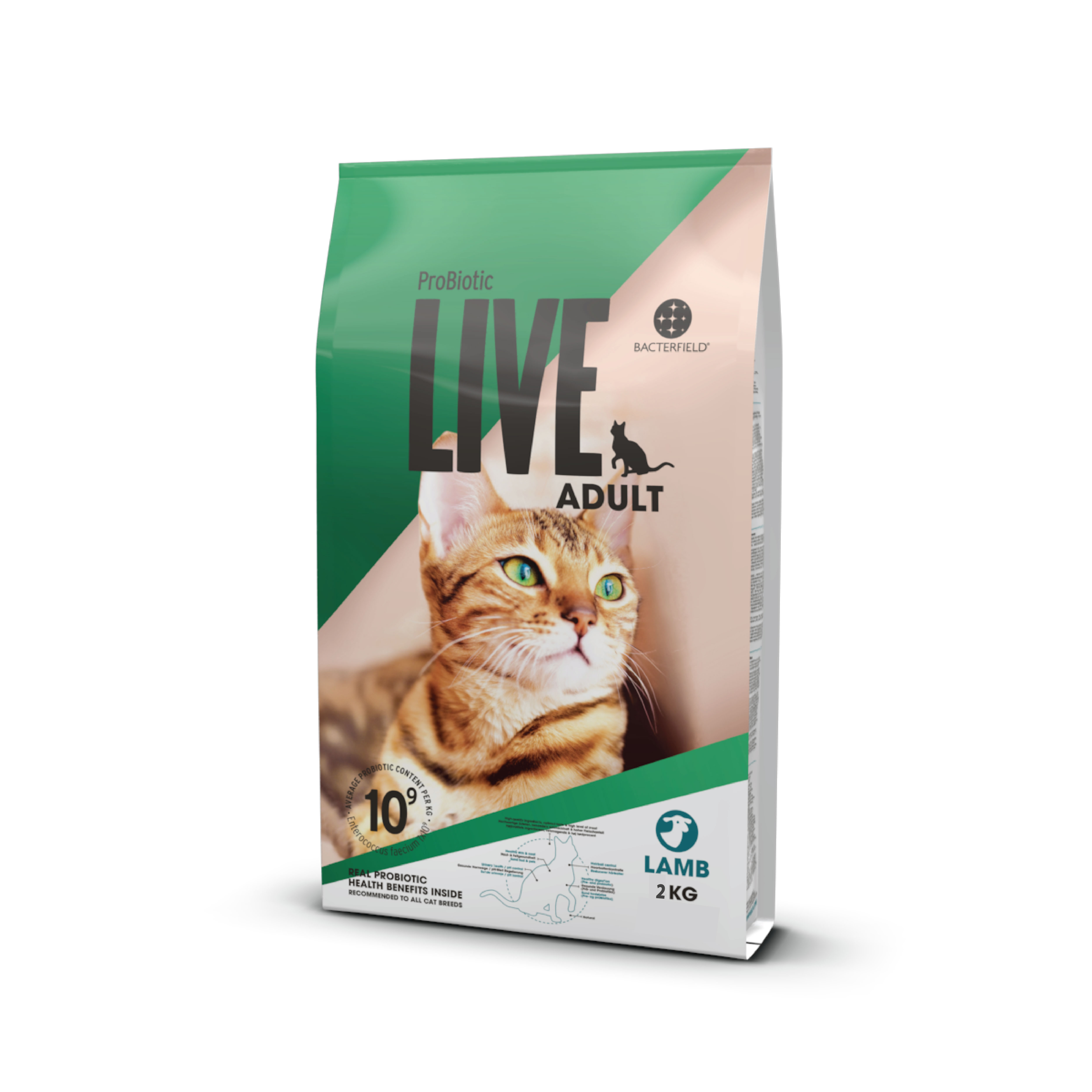 Probiotic live cat adult dry food lamb - 2kg