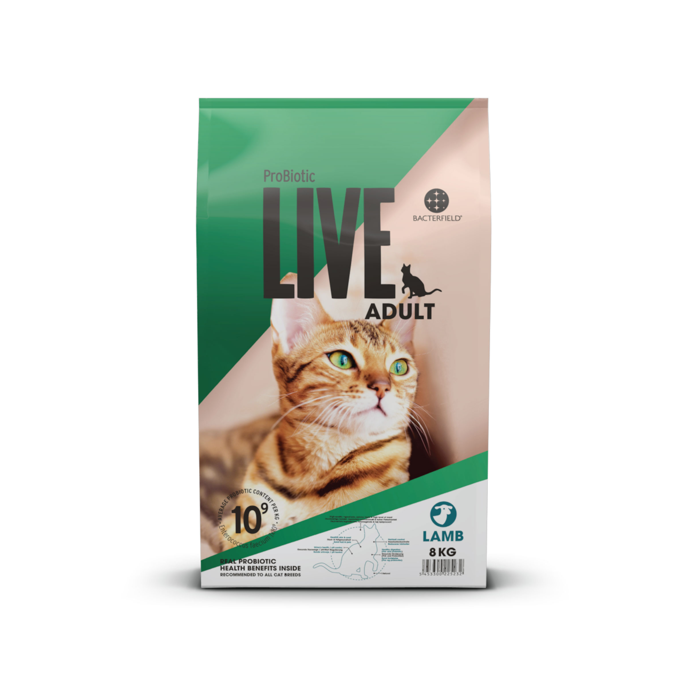 Probiotic live cat adult dry food lamb - 8kg