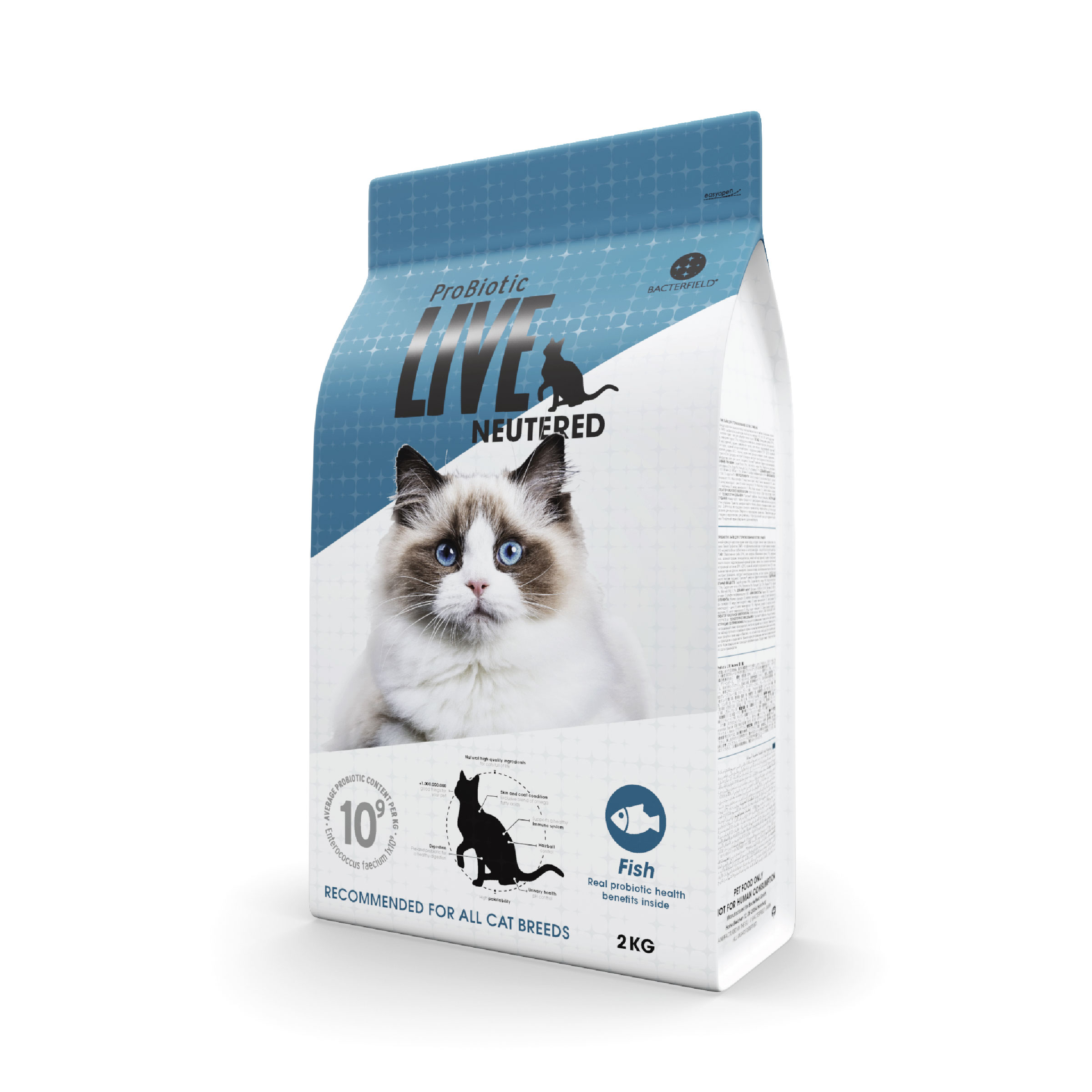 Probiotic live cat adult neutered dry food Fish - 2kg