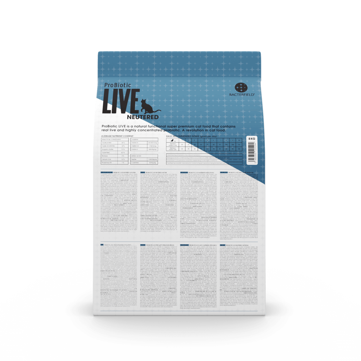 Probiotic live cat adult neutered dry food Fish - 8kg