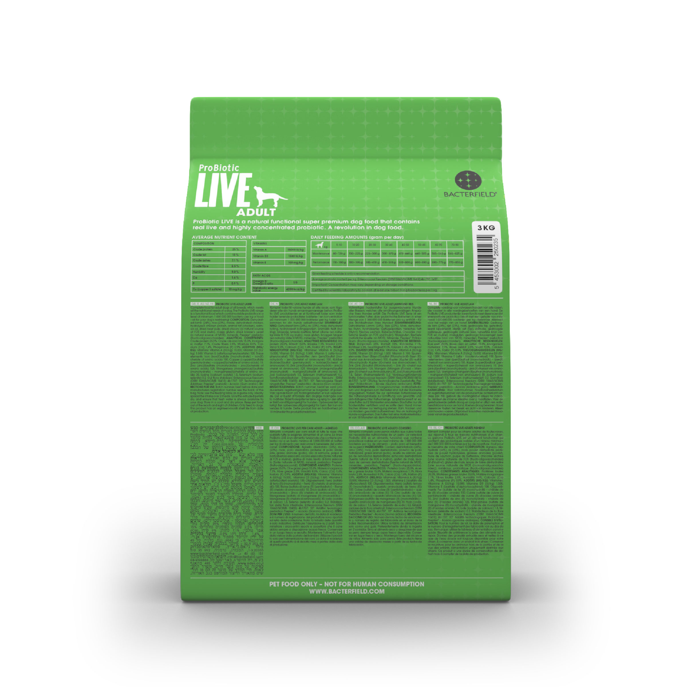 Probiotic live dry food adult lamb - 3kg