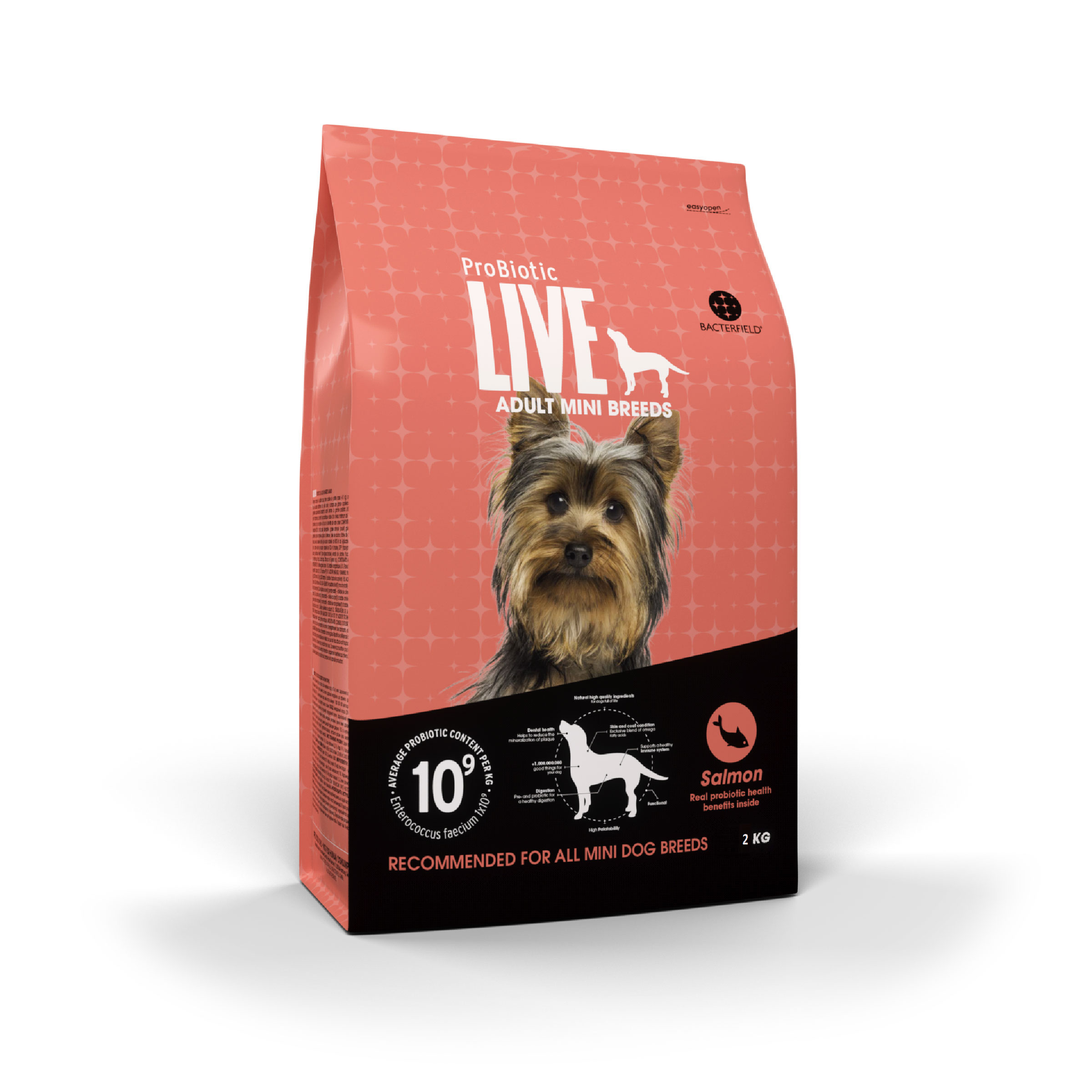 Probiotic live dry food adult mini breeds salmon - 2kg