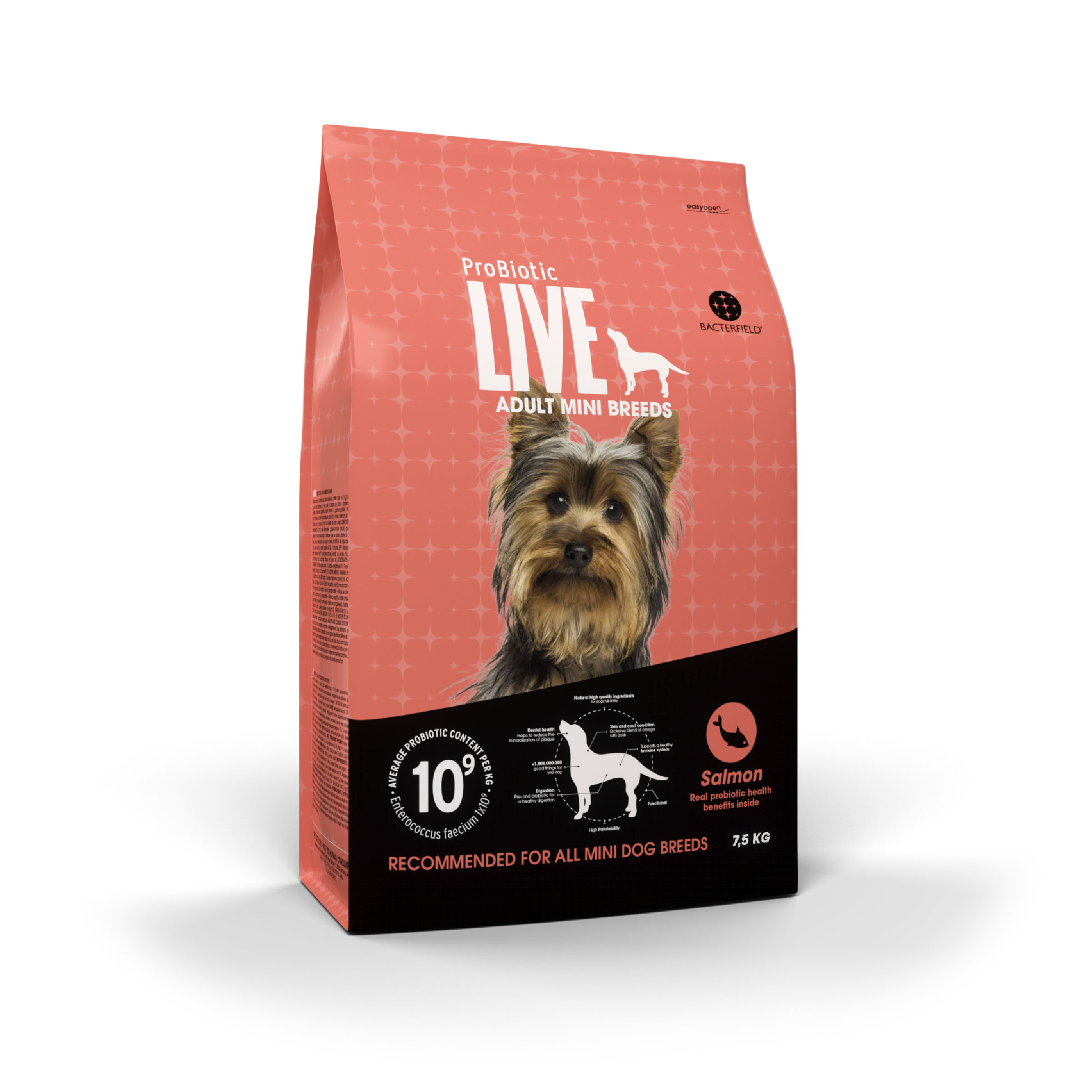 Probiotic live dry food adult mini breeds salmon - 7.5kg