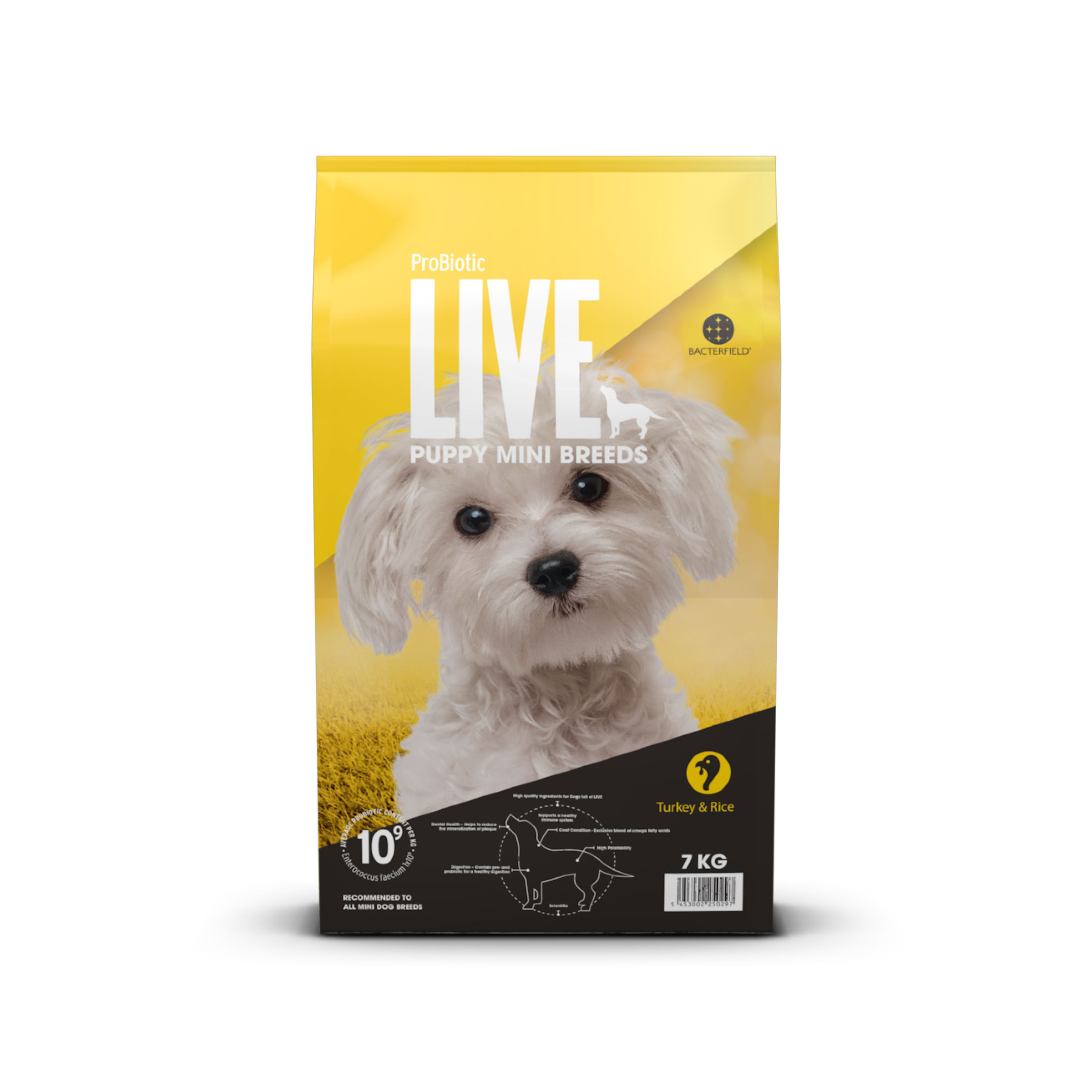 Probiotic live dry food puppy mini breeds turkey - 7kg