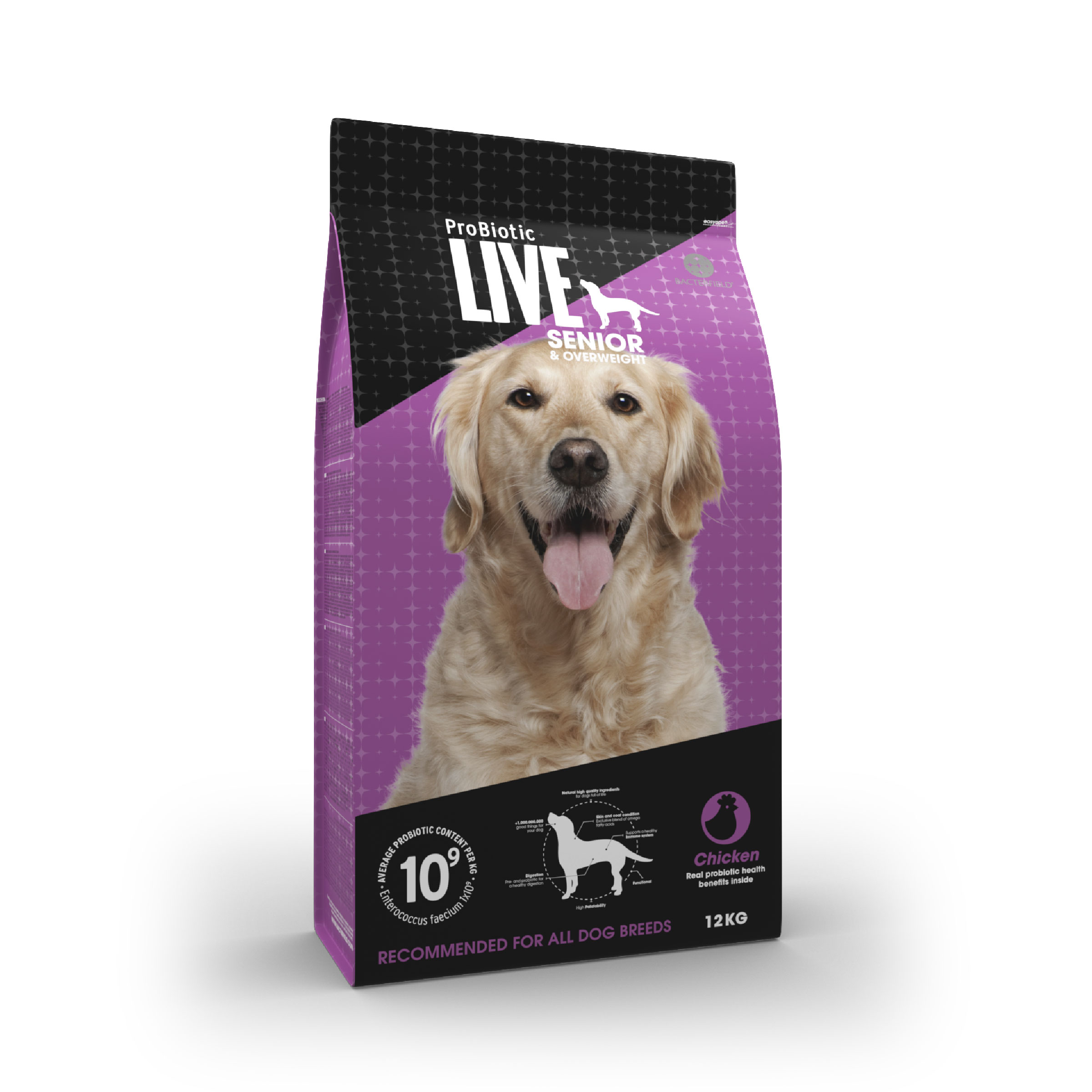 Probiotic live dry food senior & overweight chicken - 12kg