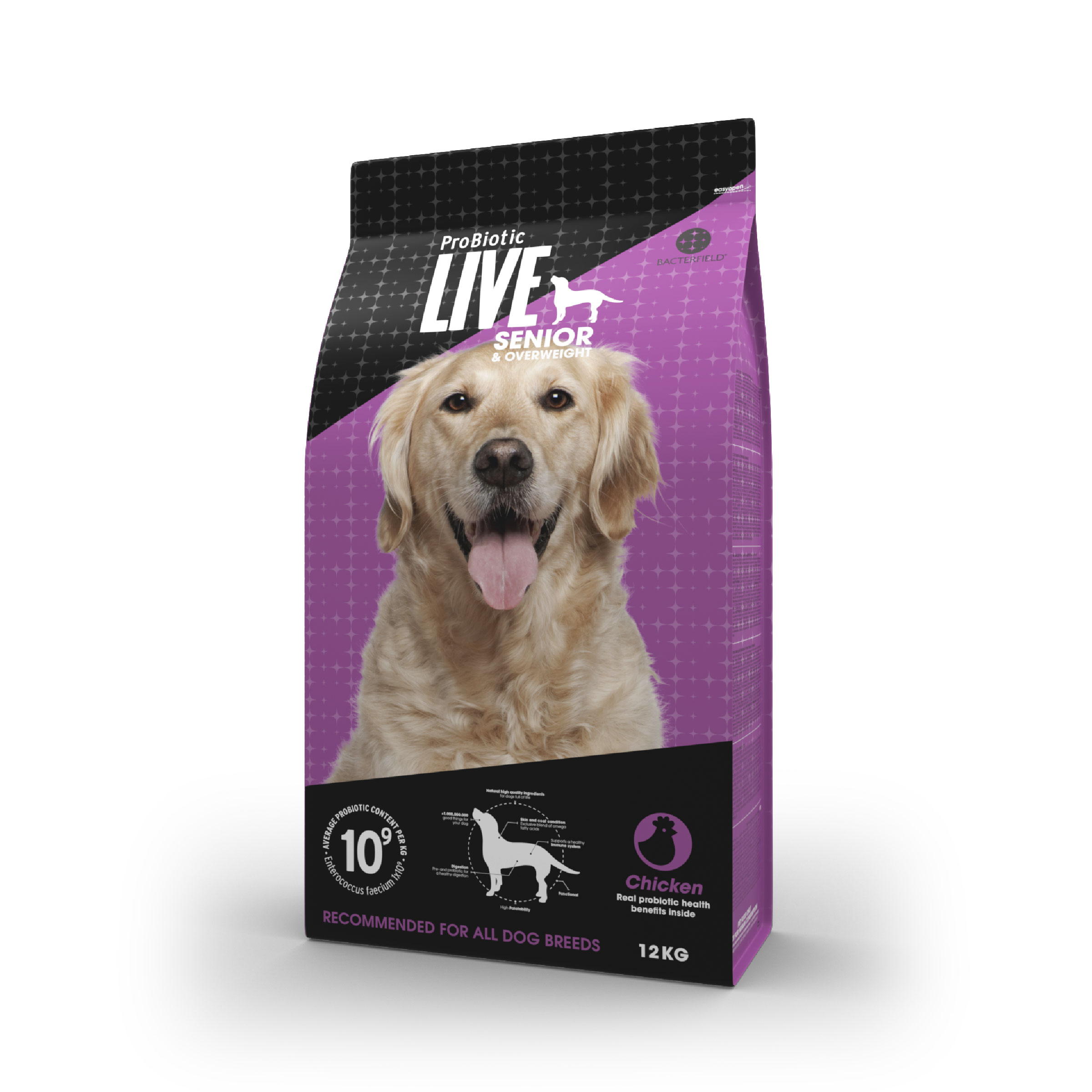 Probiotic live dry food senior & overweight chicken - 12kg