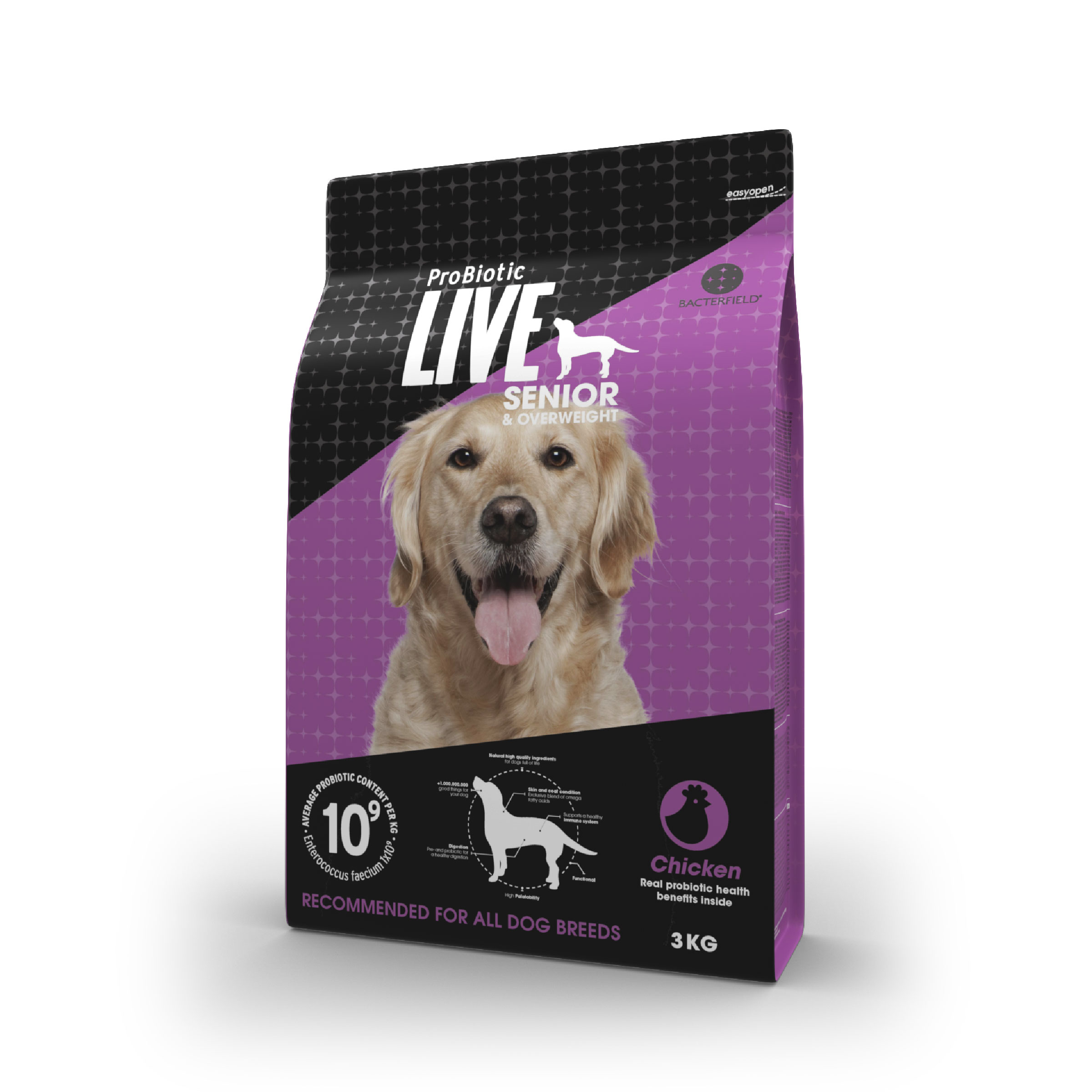 Probiotic live dry food senior & overweight chicken - 3kg