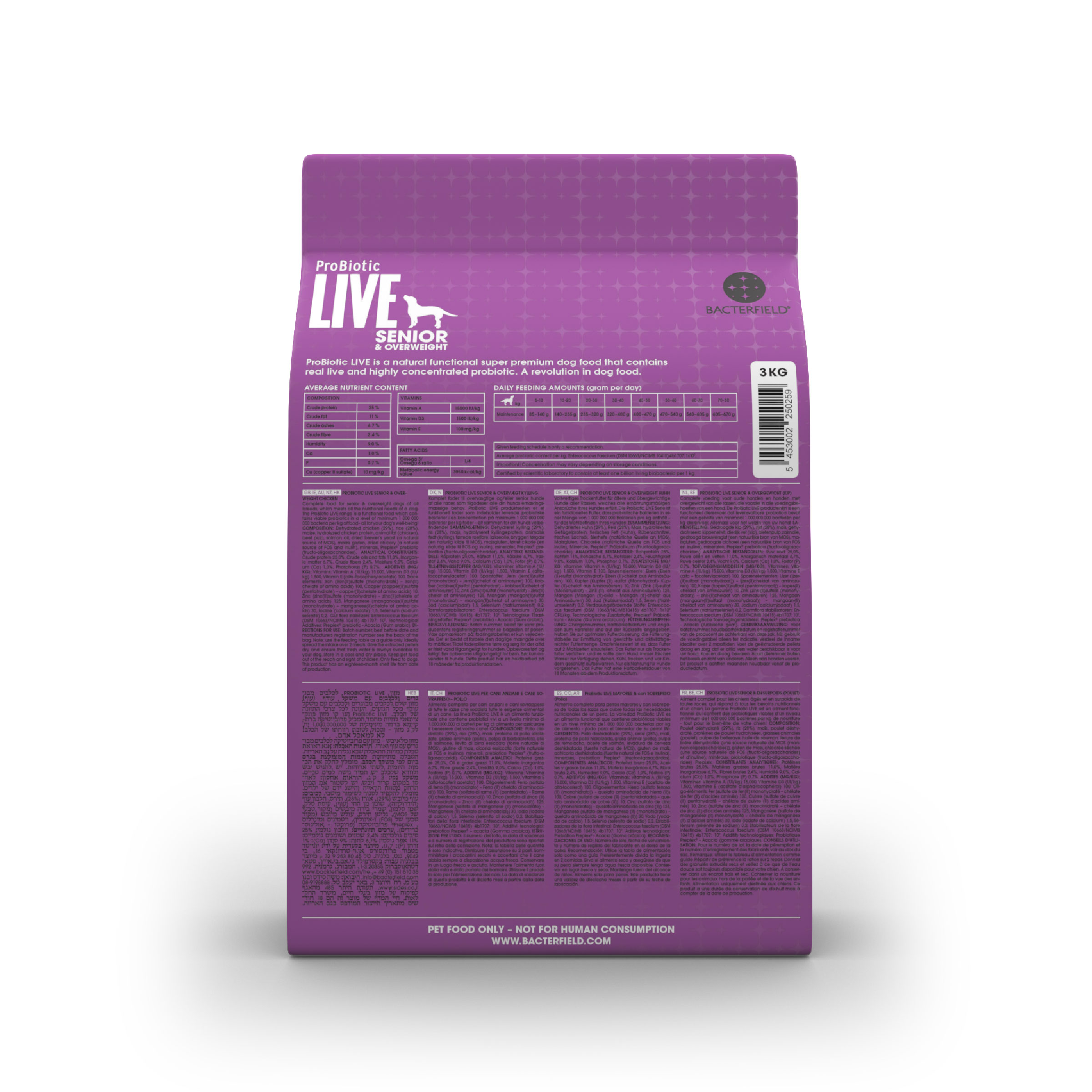 Probiotic live dry food senior & overweight chicken - 3kg