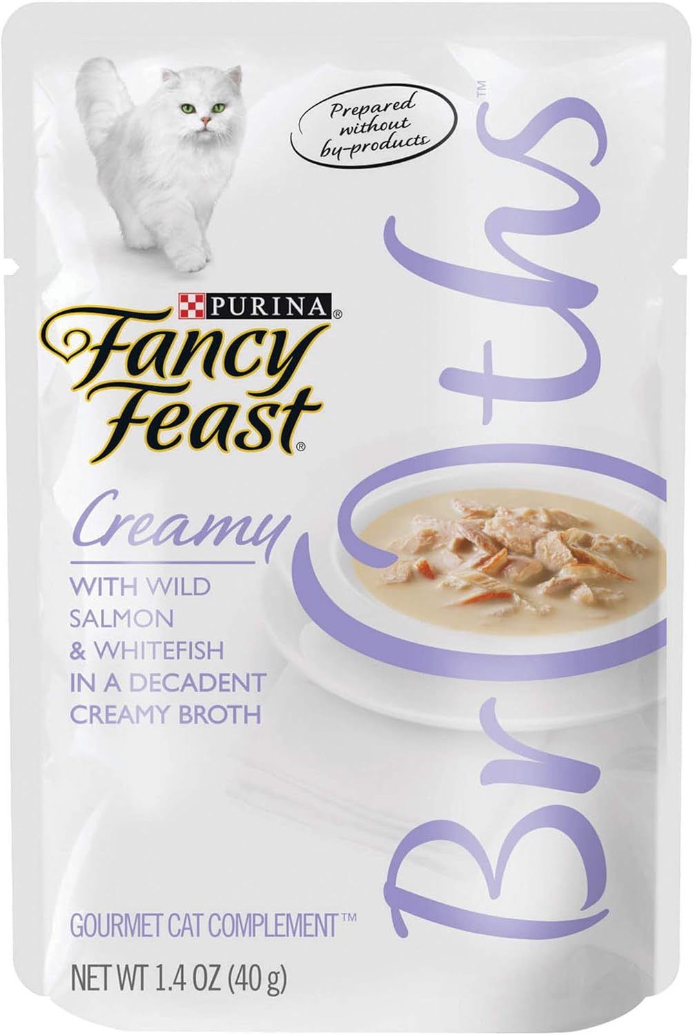 Purina Fancy Feast Lickable Creamy Broths Cat Wet Food Complement Wild Salmon and Whitefish 40g - Pack of 16