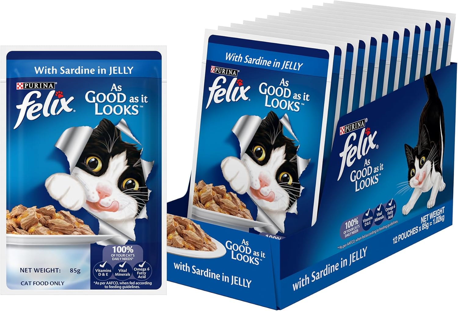 Purina Felix As Good As It Looks Adult Cat Wet Food Sardine 85g - Pack of 12