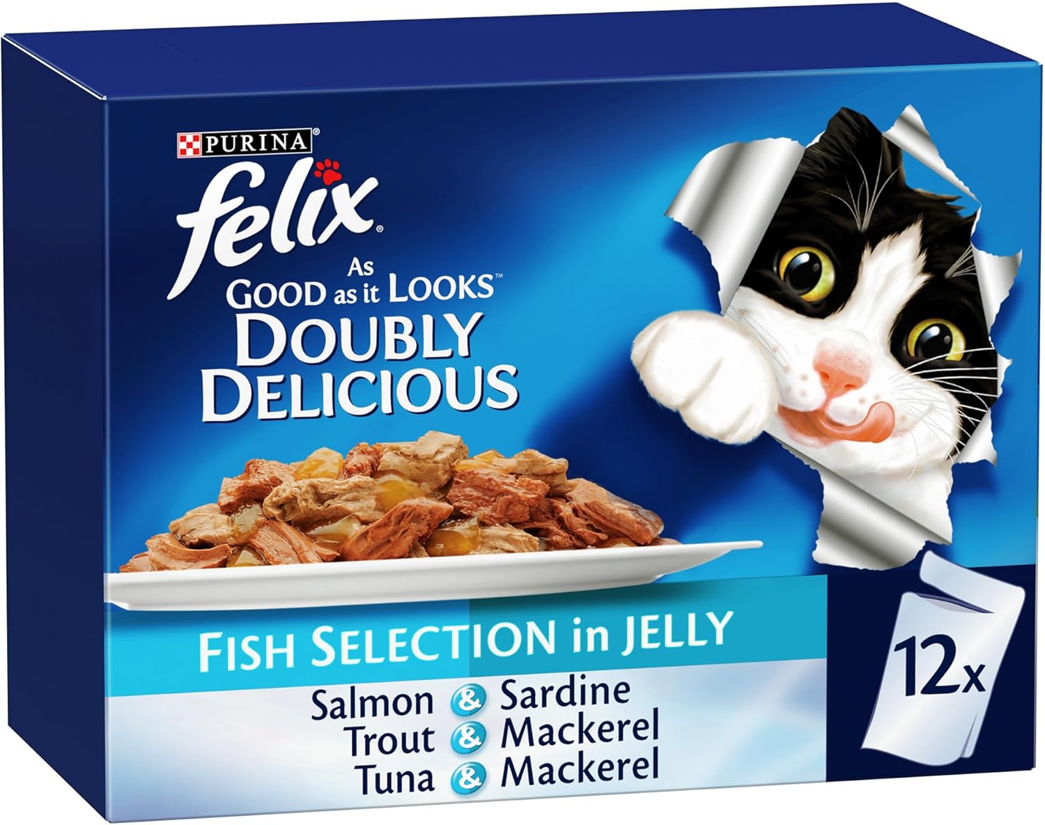 Purina Felix As Good As It Looks Doubly Delicious Cat Wet Food Fish Selection in Jelly 85g Pack of 12