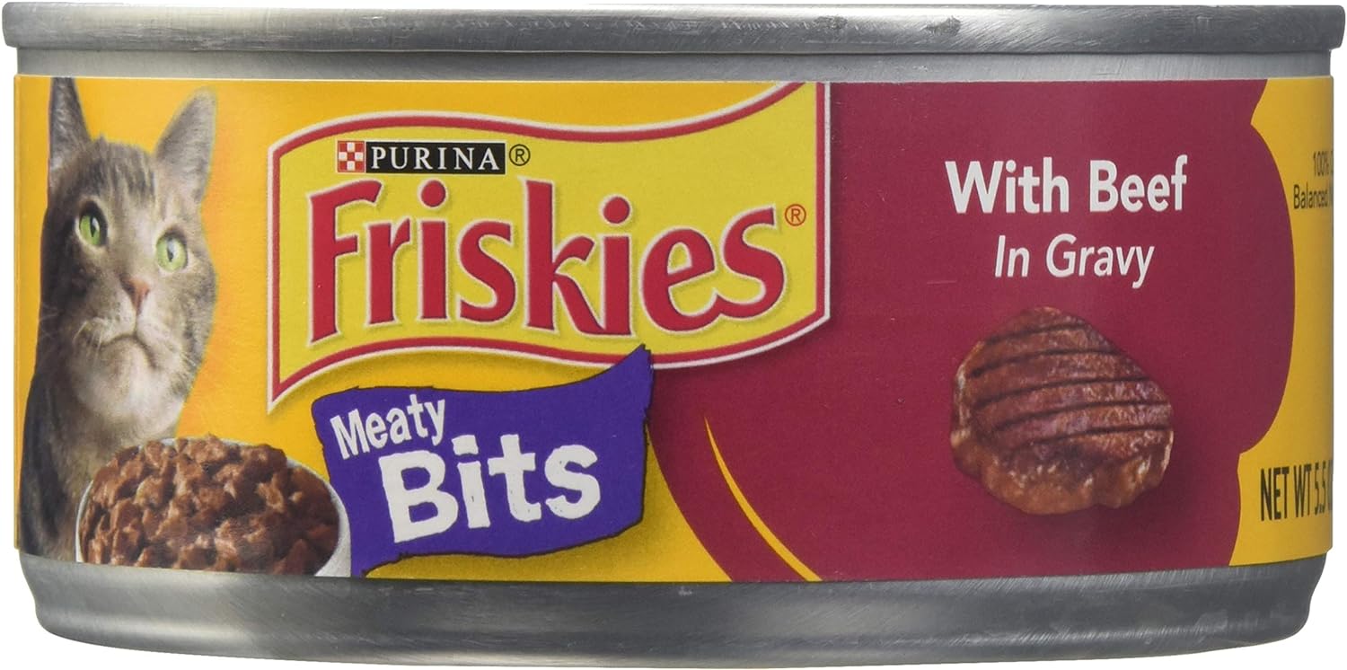 Purina Friskies Cat Wet Food Meaty Bits Beef 55oz - Pack of 12