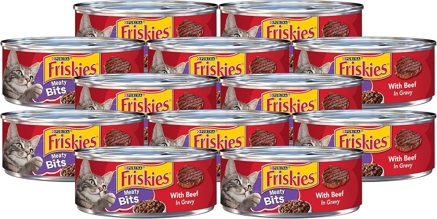 Purina Friskies Cat Wet Food Meaty Bits Beef 55oz - Pack of 12