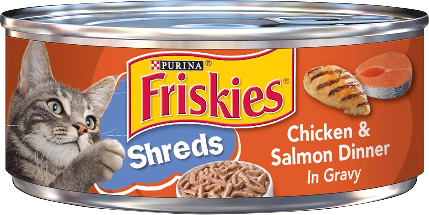 Purina Friskies Savory Shreds Cat Wet Food Chicken & Salmon 55oz - Pack of 24