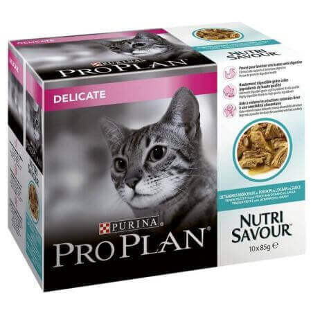 Purina Pro Plan Delicate Wet Cat Food Ocean Fish In Gravy Multipack -10 X 85g