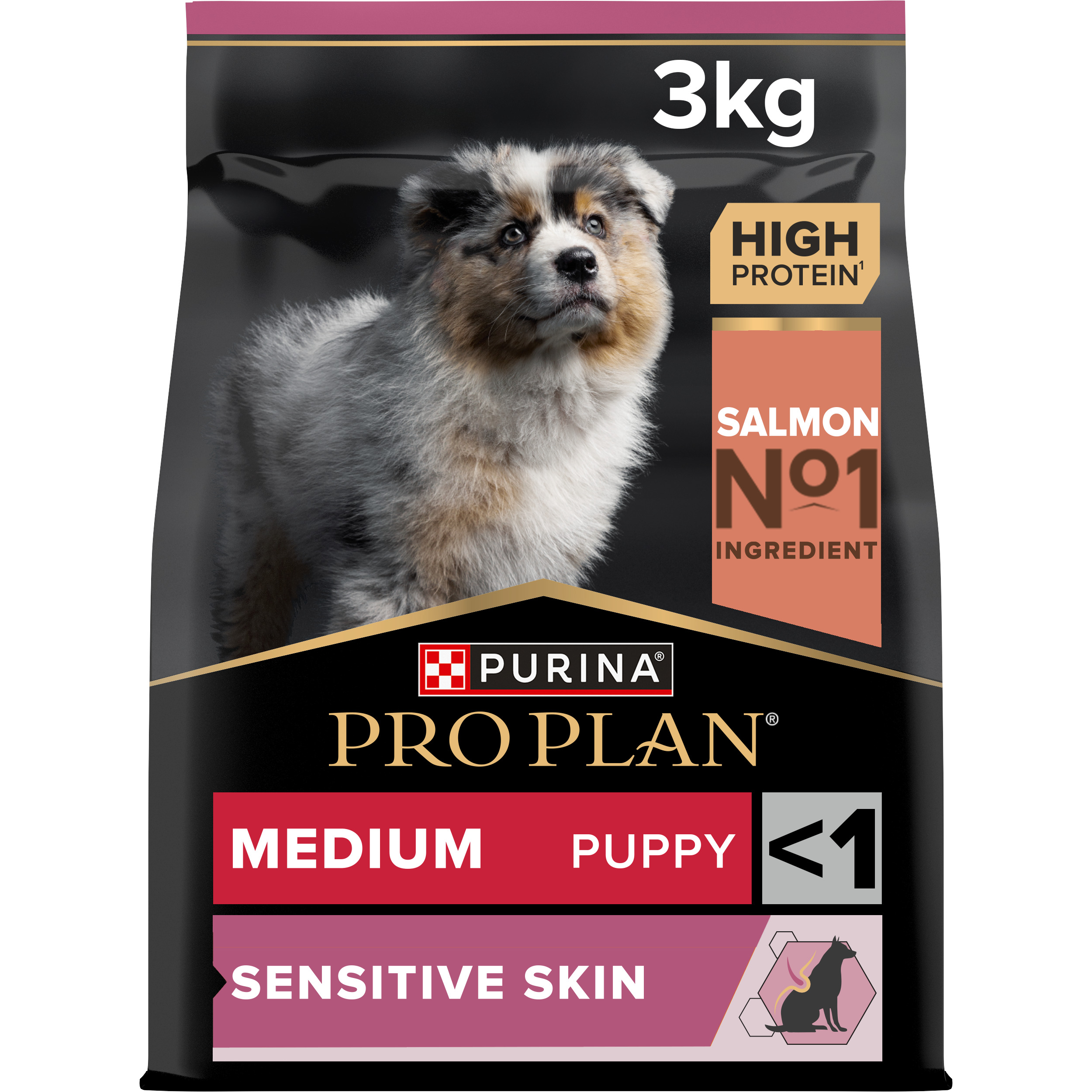 Purina Pro Plan Medium Puppy Sensitive Skin, Dry Dog Food with Salmon, 3kg