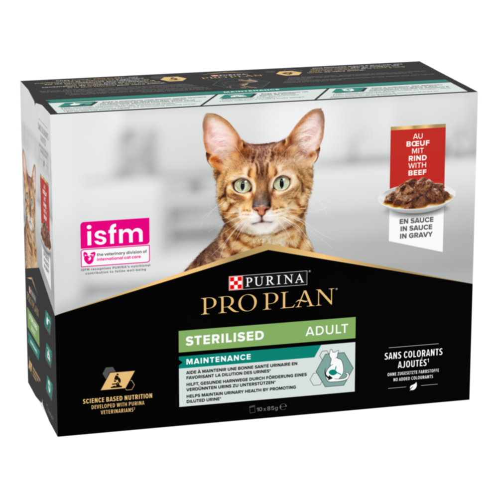 Purina Pro Plan Sterilised Wet Cat Food Beef In Gravy Multipack -10 X 85g