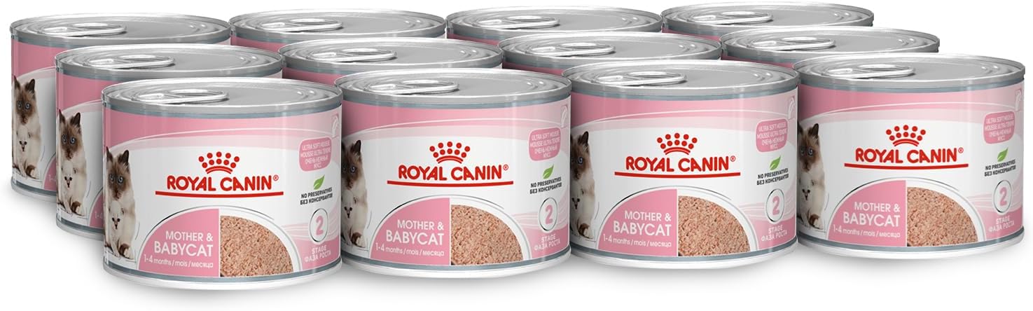 Royal Canin Feline Health Nutrition Mother & Babycat Mousse (WET FOOD - Cans) 195g Pack of 12
