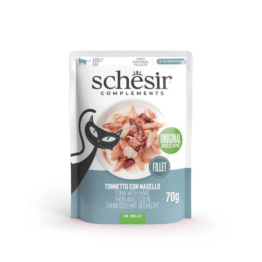 Schesir Complements Cat Wet Food  in Jelly Pouch- Tuna With Hake 70g