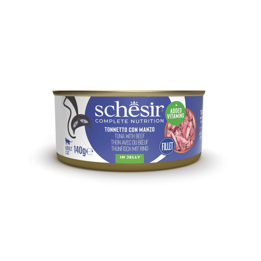 Schesir Complete & Balanced Nutrition Wet Cat Food in Jelly Can- Tuna With Beef 140g