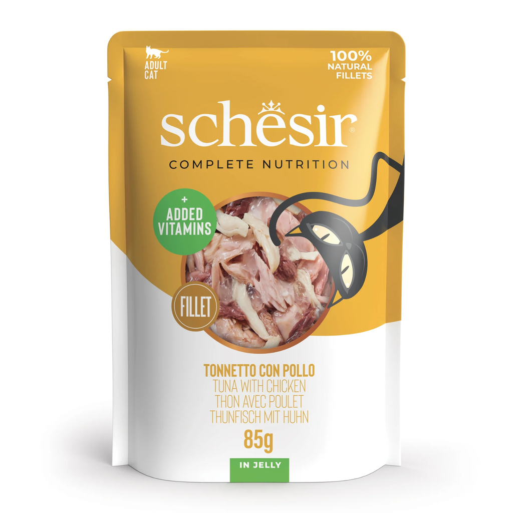 Schesir Complete & Balanced Nutrition Wet Cat Food in Jelly Pouch- Tuna With Chicken 85g