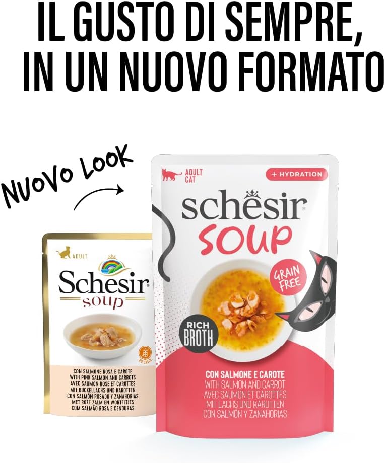 Schesir Soup Cat Wet Food in Soup Pouch-Salmon With Carrot 40g