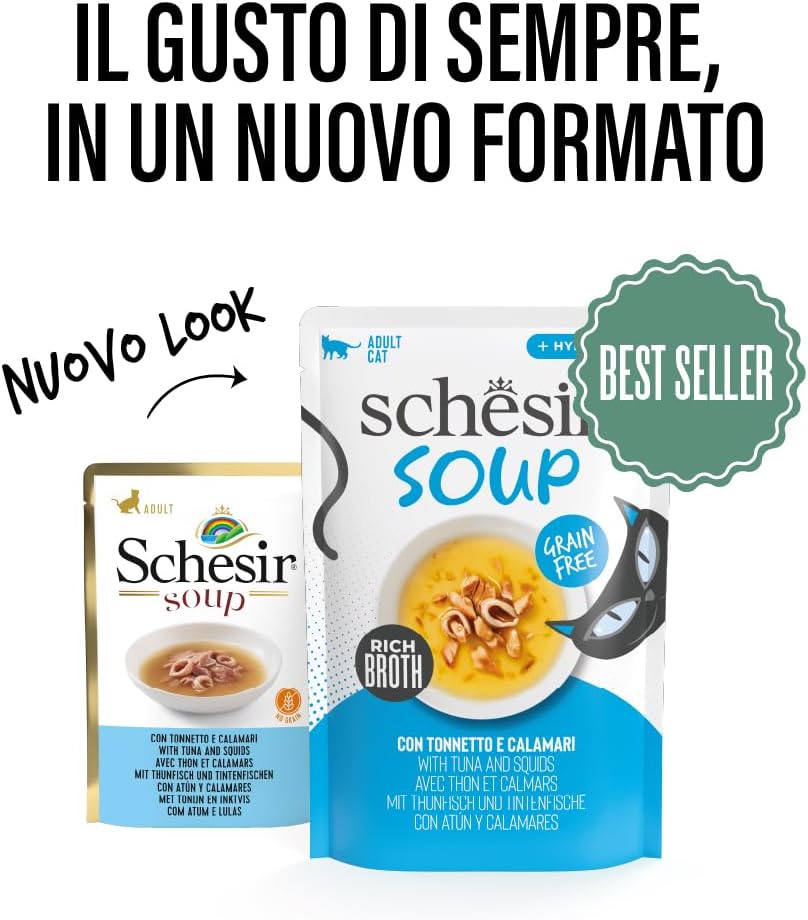 Schesir Soup Cat Wet Food in Soup Pouch-Tuna With Squid 40g