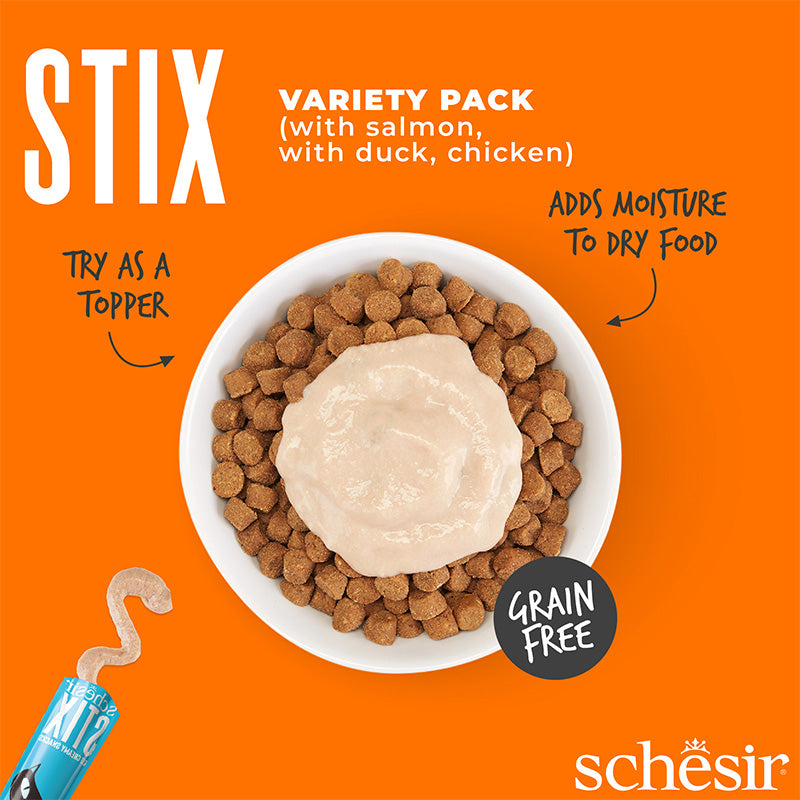 Schesir Stix Treat Variety Pack - Mixed Flavors, Chicken,Duck & Salmon 6x15g