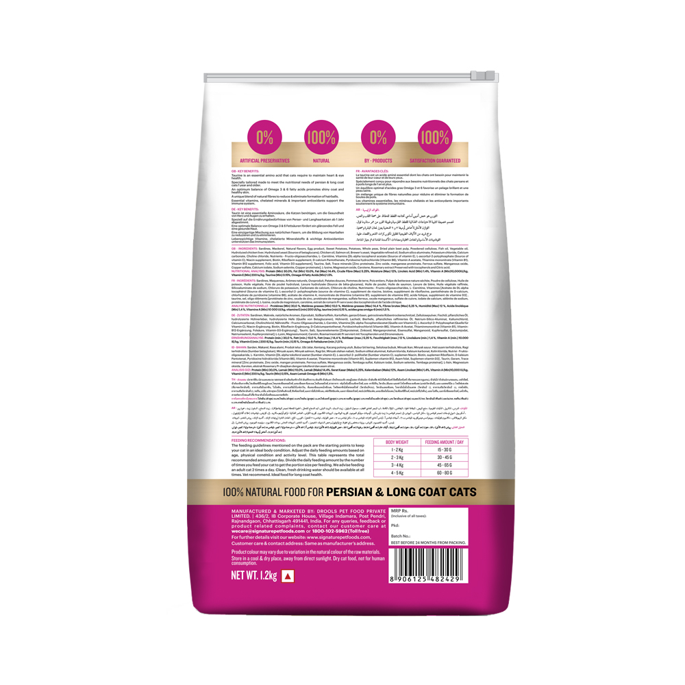 Signature Grain Zero Ocean Fish, Sardine, and Mackerel Persian Dry Cat Food 1.2kg